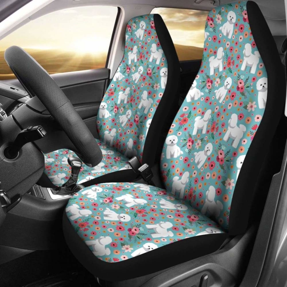 Bichon Frise Flower Car Seat Cover - Waterproof Pet Seat Protector for Dogs - Perfect for Travel, Road Trips & Daily Commutes