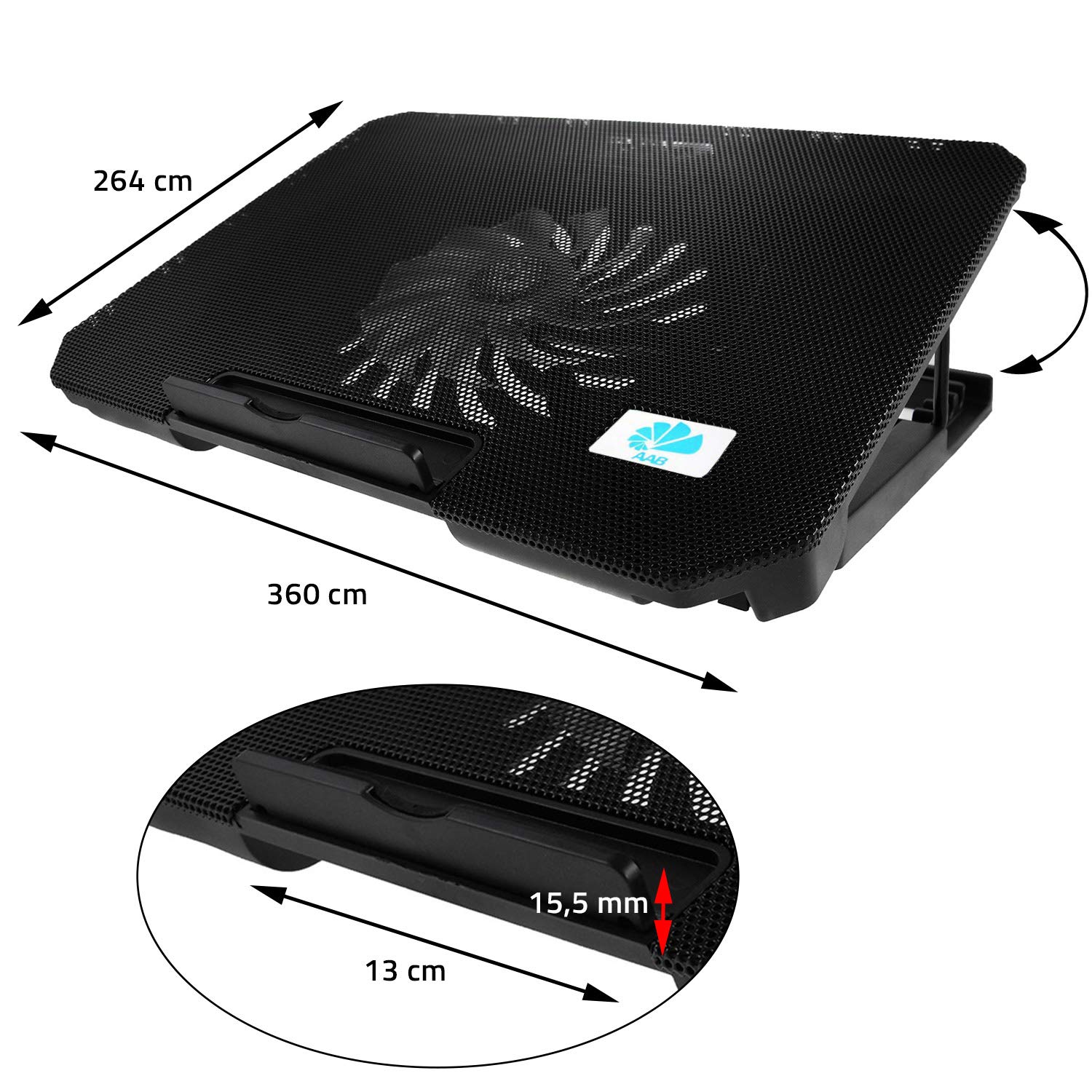 AABCOOLING NC74 Laptop Cooling Pad with 125mm Fan - Adjustable Tilt, Blue LED Backlight, Ultra Quiet Cooling Stand for Laptops 15-17 Inch | Perfect for Gaming, Office Work & Home Use