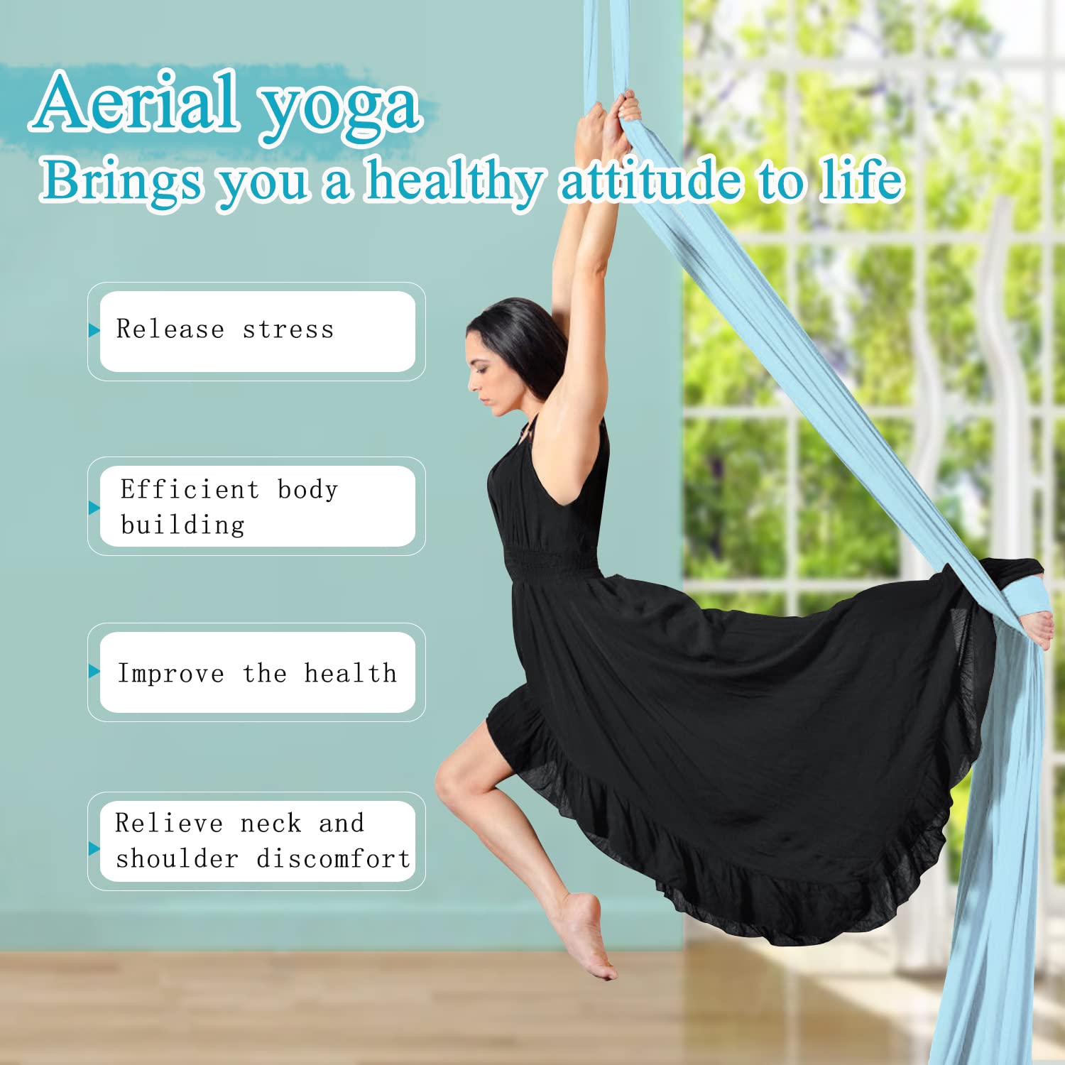 IONTACH Aerial Silks Yoga Swing Set - 9 Yards Low-Stretch Fabric Hammock Kit for Beginners with Full Accessories | Home Yoga, Dance Training & Aerial Fitness Equipment