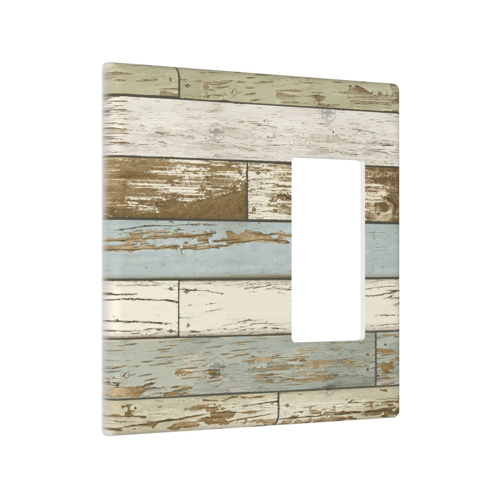 Farmhouse Style 2 Gang 1 Blank 1 Rocker Switch Plate Cover - Standard Size 4.5 x 4.5 Inch - Rustic Wood Print Outlet Cover - Perfect for Living Room, Bedroom & Home Decor