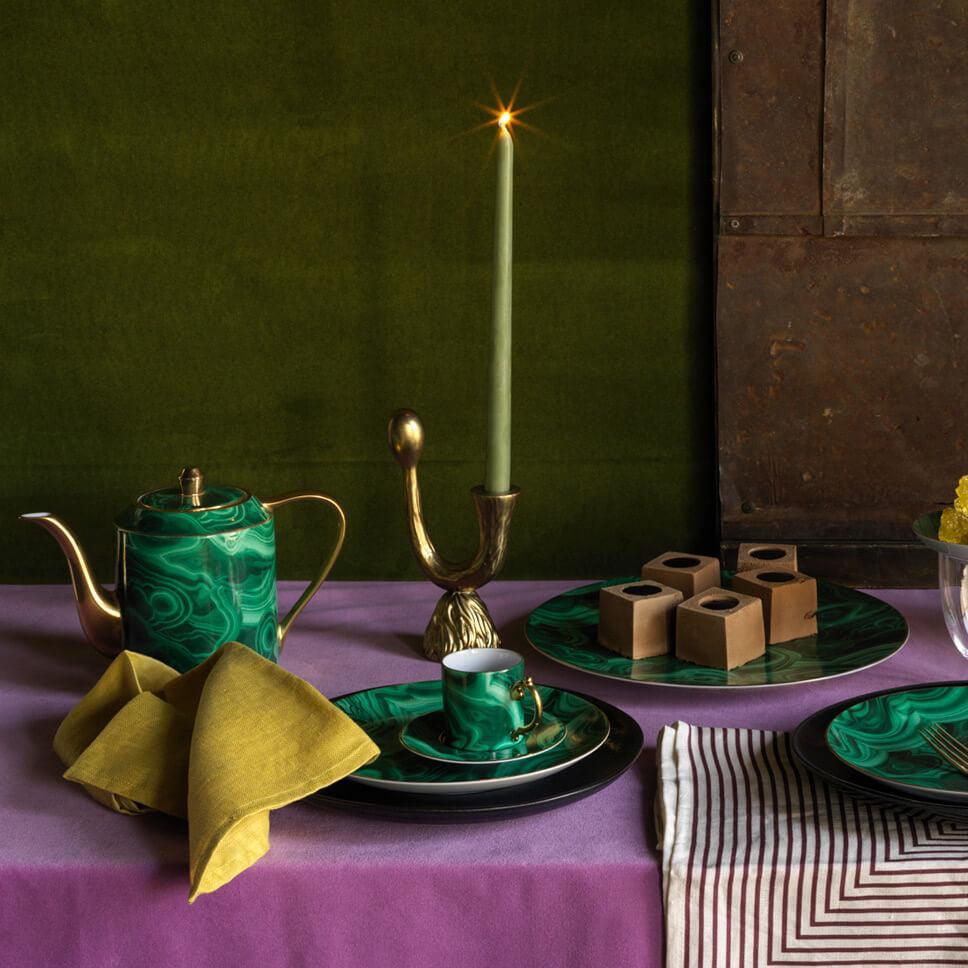 Premium Malachite Tea Cup and Saucer Set of 2 - Handcrafted Ceramic Tea Cups with Gold Trim - Perfect for Afternoon Tea, Gifts, and Home Decor
