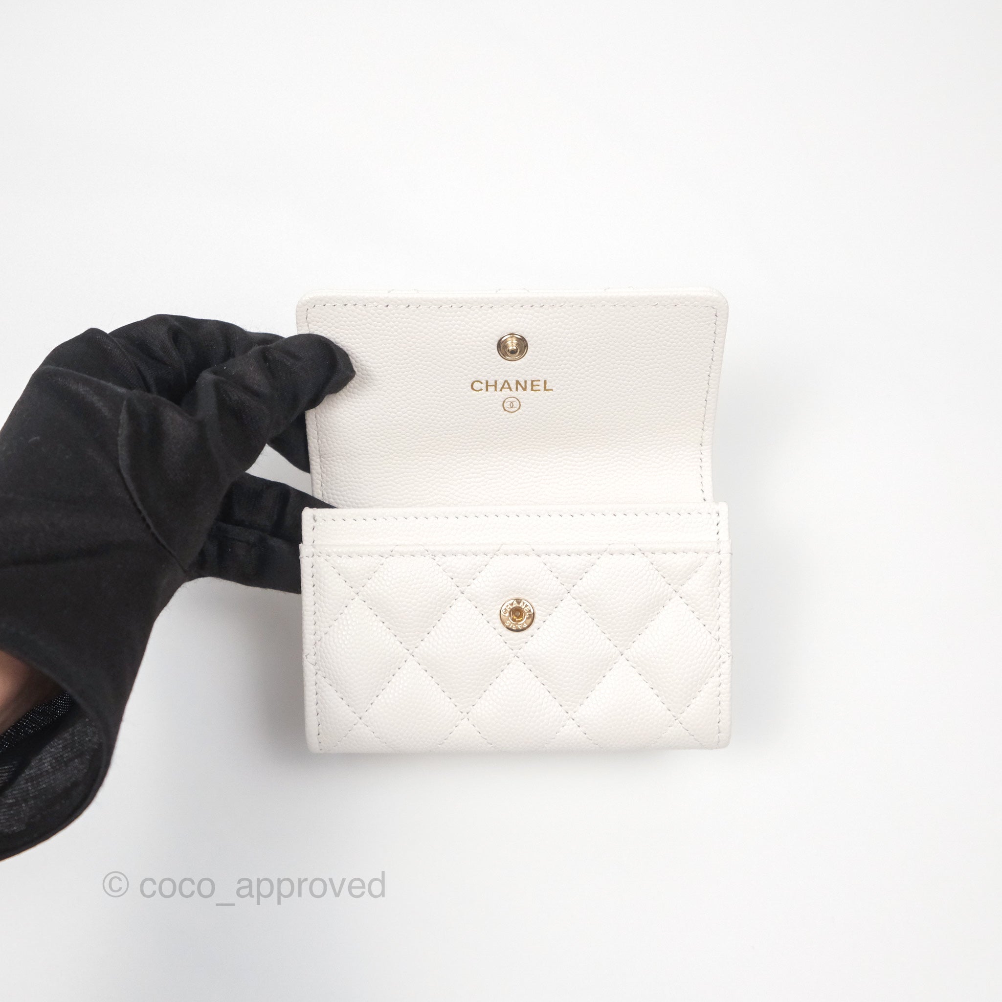 Chanel CC Resin Stone Flap Card Holder in White Caviar Leather - Luxury Compact Wallet for Everyday Use & Special Occasions