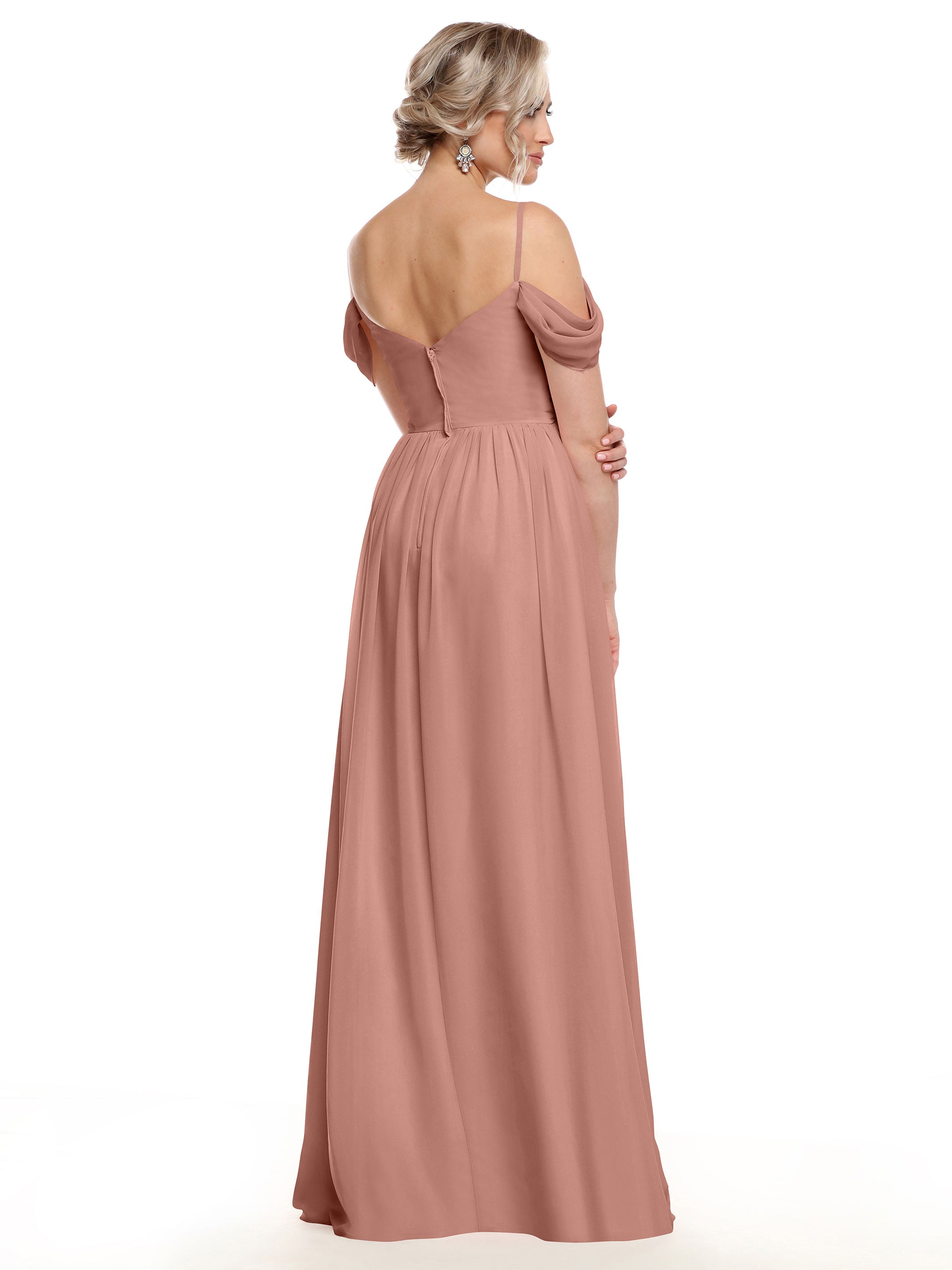 Elegant Off Shoulder Chiffon Bridesmaid Dress with Spaghetti Straps - Perfect for Weddings, Formal Events & Special Occasions