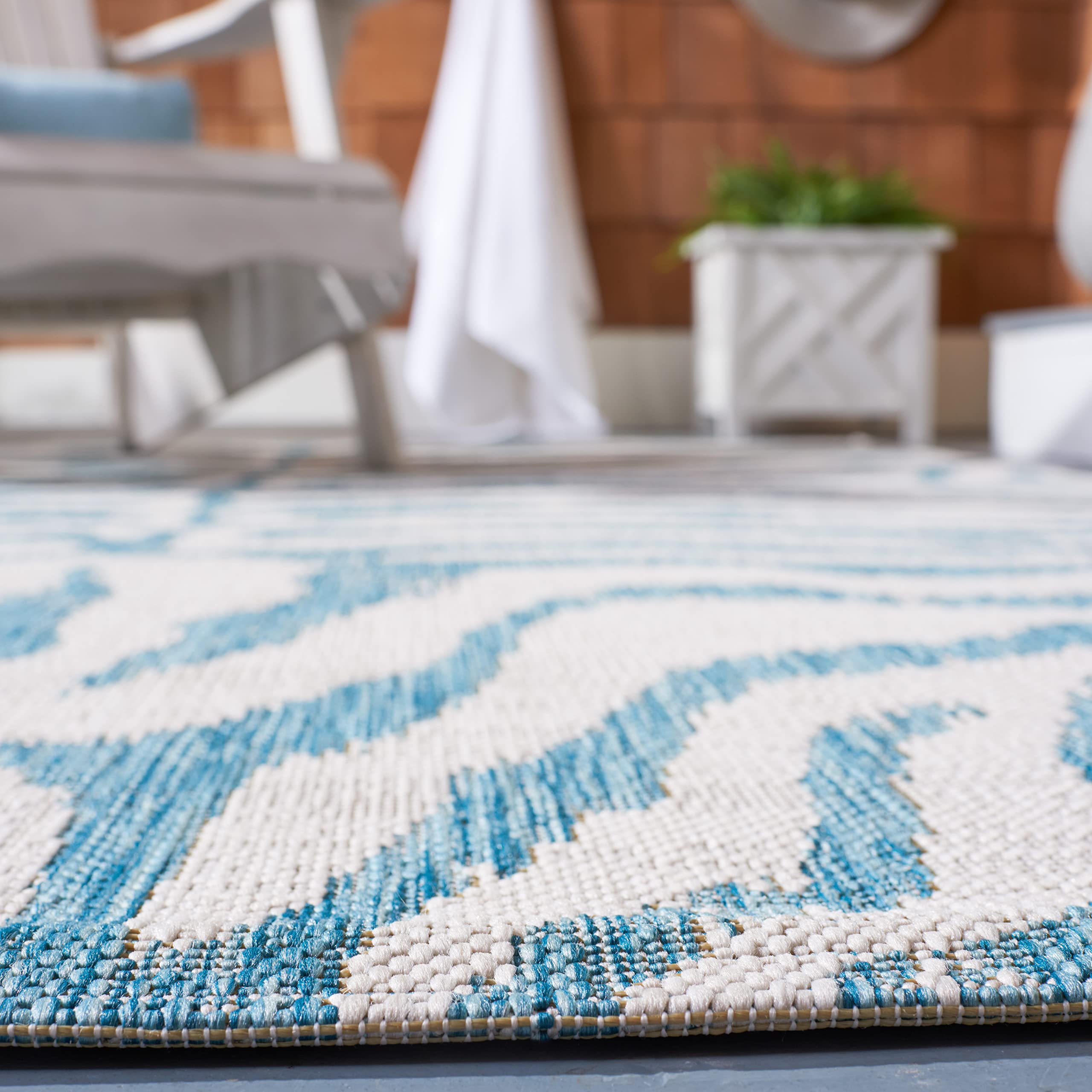 SAFAVIEH Courtyard Collection 8' x 10' Ivory/Aqua Indoor Outdoor Waterproof Rug - Easy to Clean, Stain Resistant for Patio, Backyard, Mudroom, Deck & Poolside Use (CY8444)