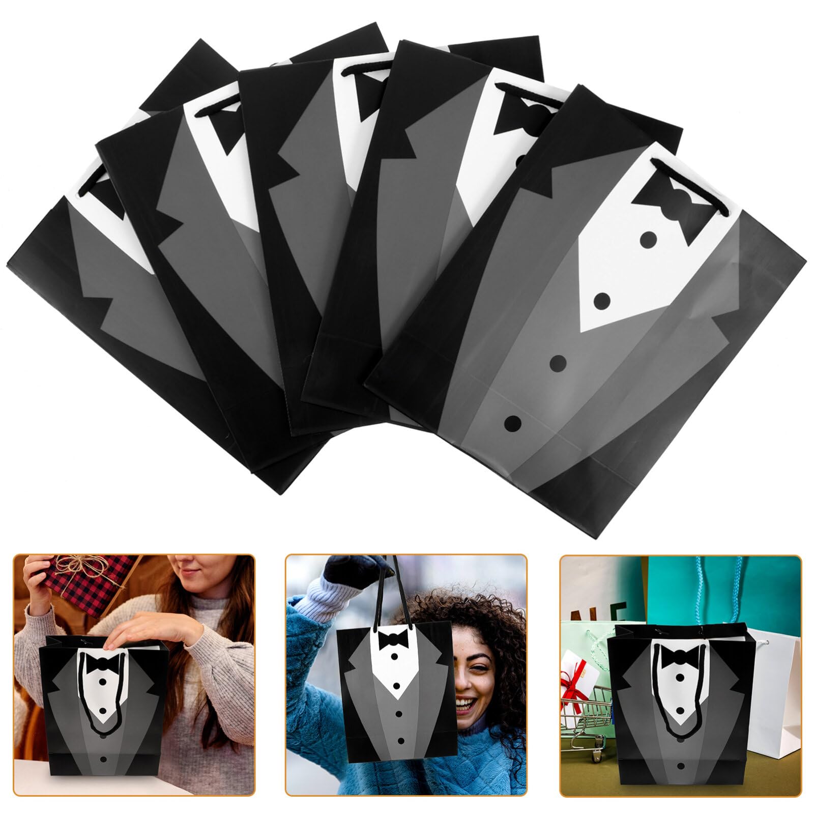5 Pack Groomsmen Tuxedo Paper Bags - 19x9x23cm Wedding Party Favor Bags for Groomsmen, Anniversary & Special Events - Perfect for Bridal Showers, Bachelor Parties & Gift Packaging