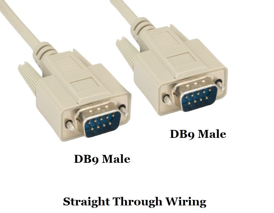 Shielded RS232 Serial Cable DB9 Male to DB9 Male - 6ft/10ft/15ft/25ft Options - Molded Beige for Industrial Equipment, POS Systems & Computer Connectivity