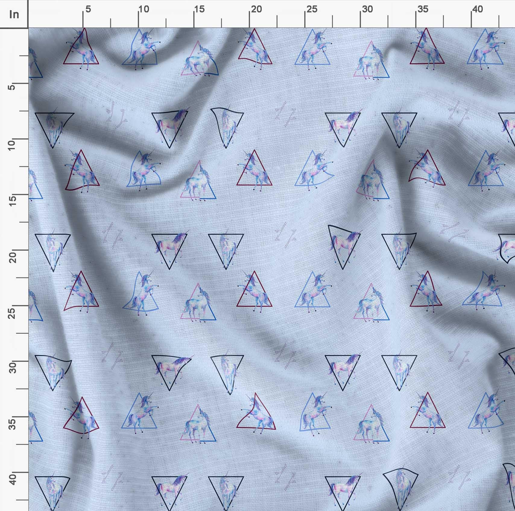 Soimoi Moss Georgette Blue Fabric by The Yard - 42 Inch Wide Geometric Printed Fabric with Unicorn & Triangle Patterns for DIY Crafts, Dressmaking, Home Decor & Quilting - Whimsical Playful Design Material
