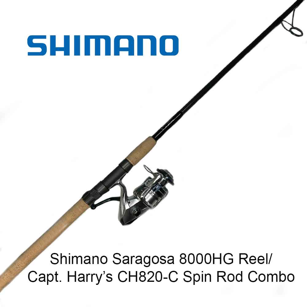 Shimano Saragosa 8000 Spinning Reel & Capt. Harry's CHSC820 Fishing Rod Combo - Saltwater Surf Fishing & Offshore Angling Gear
