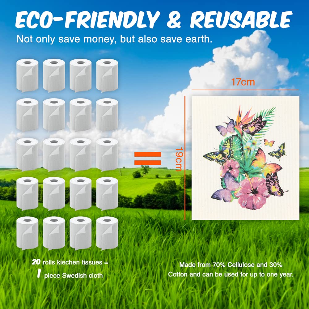 **Eco-Friendly Swedish Dishcloths - 6 Pack Reusable Sponge Cloths for Kitchen Cleaning, Dishwashing & Countertops (Swan Design) - Perfect for Eco-Conscious Homes & Sustainable Living**