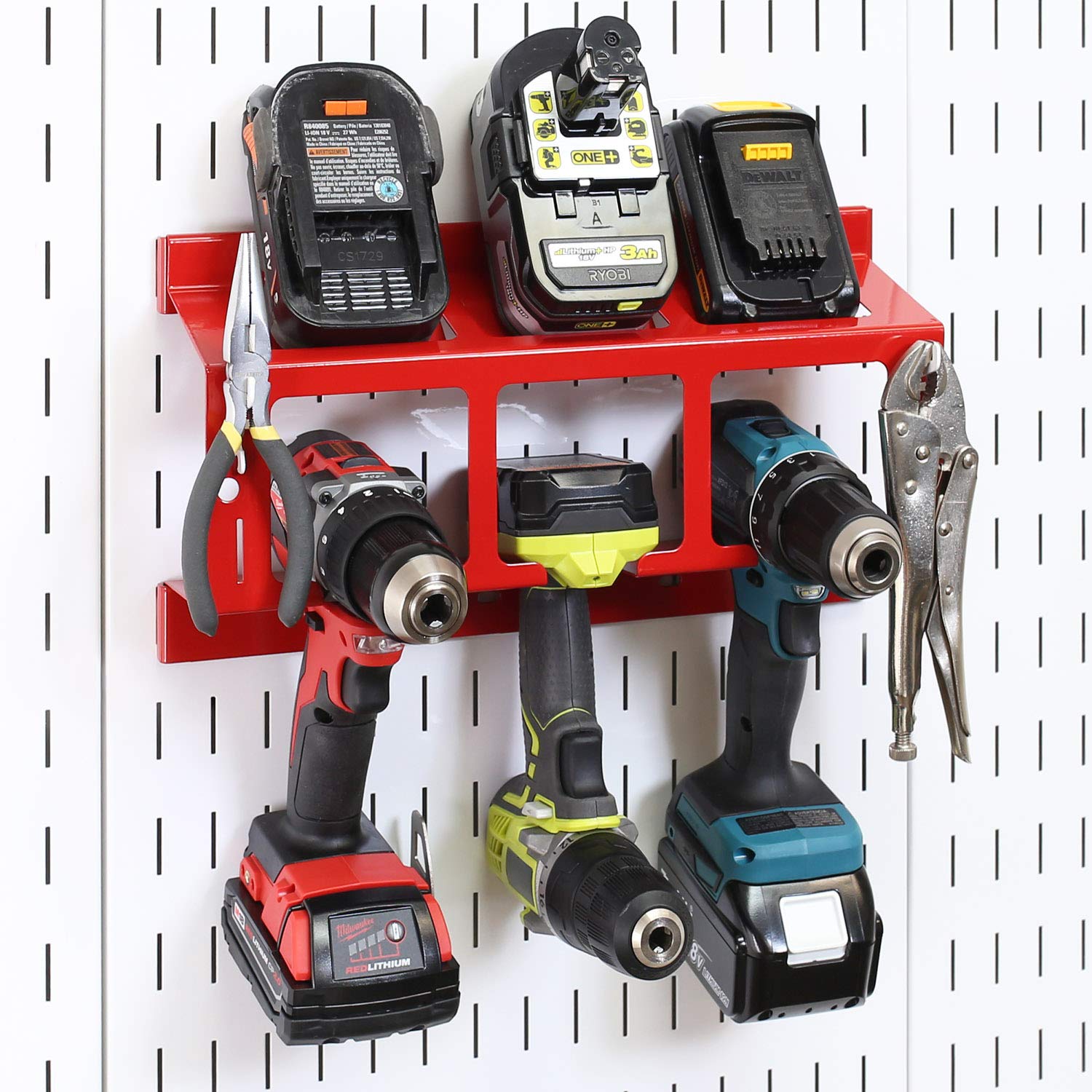 Wall Control Drill Holder - Compact Power Tool Organizer for Garage & Workshop (Red)