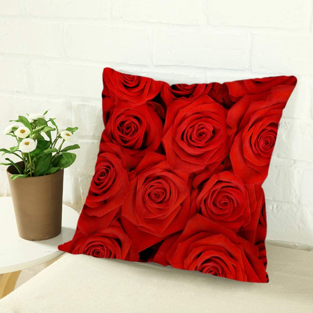 Premium Cotton Linen Pillow Covers 18x18 Inches - Elegant Red Rose Design Throw Pillow Cases for Sofa, Couch & Bed Decor | Soft & Breathable Home Accent for Living Room, Bedroom & Dorm