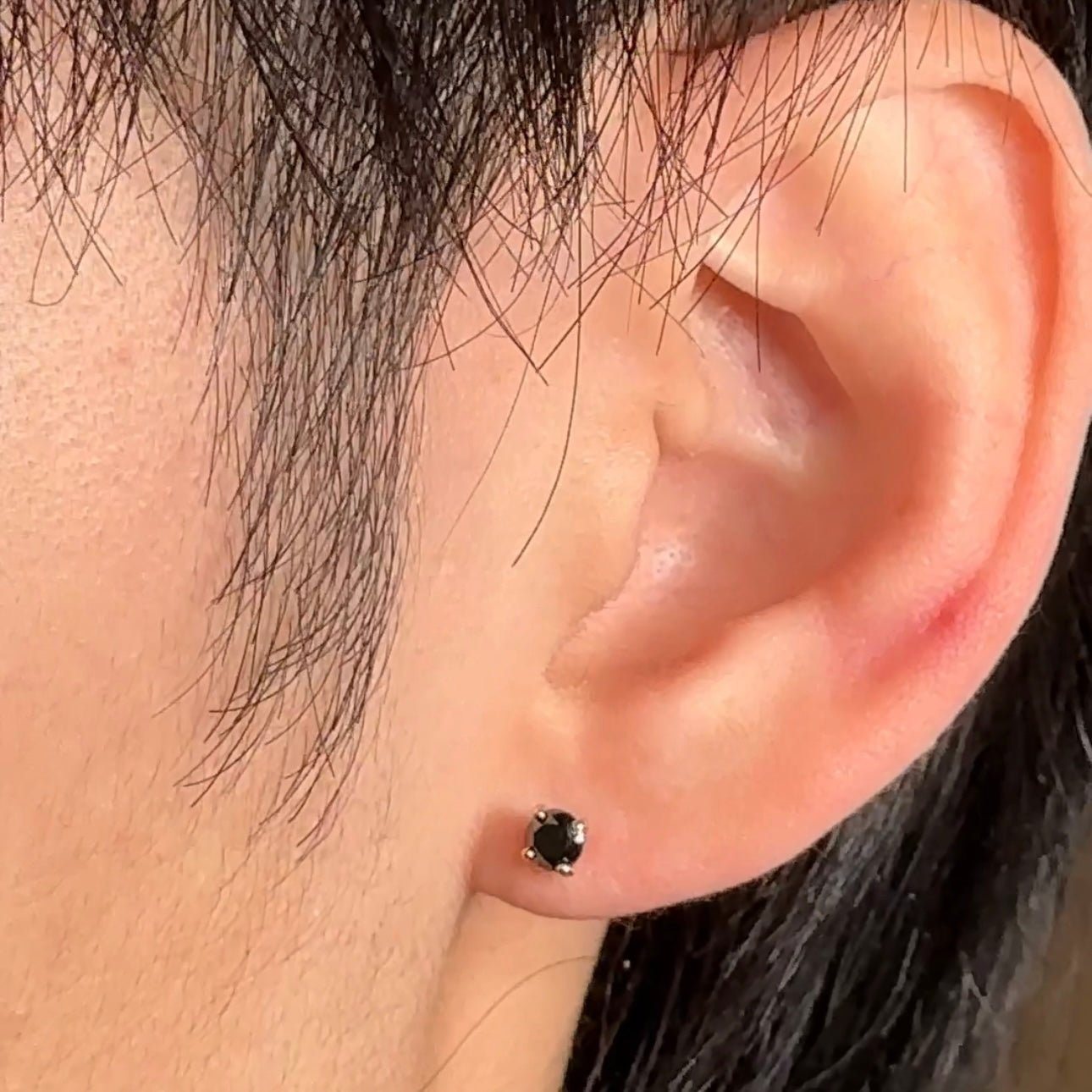 14k White Gold Black Diamond Cartilage Flat Back Stud Earrings - Perfect for Daily Wear, Parties & Special Occasions