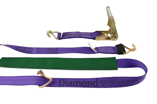 2-Pack 11' Diamond Weave Ratchet Straps with Wire Hooks - Heavy Duty 3-Point Wheel Tie Down Straps for Trucks, Trailers & Motorcycles - Includes 2' Low Profile Grip Sleeves for Secure Transport
