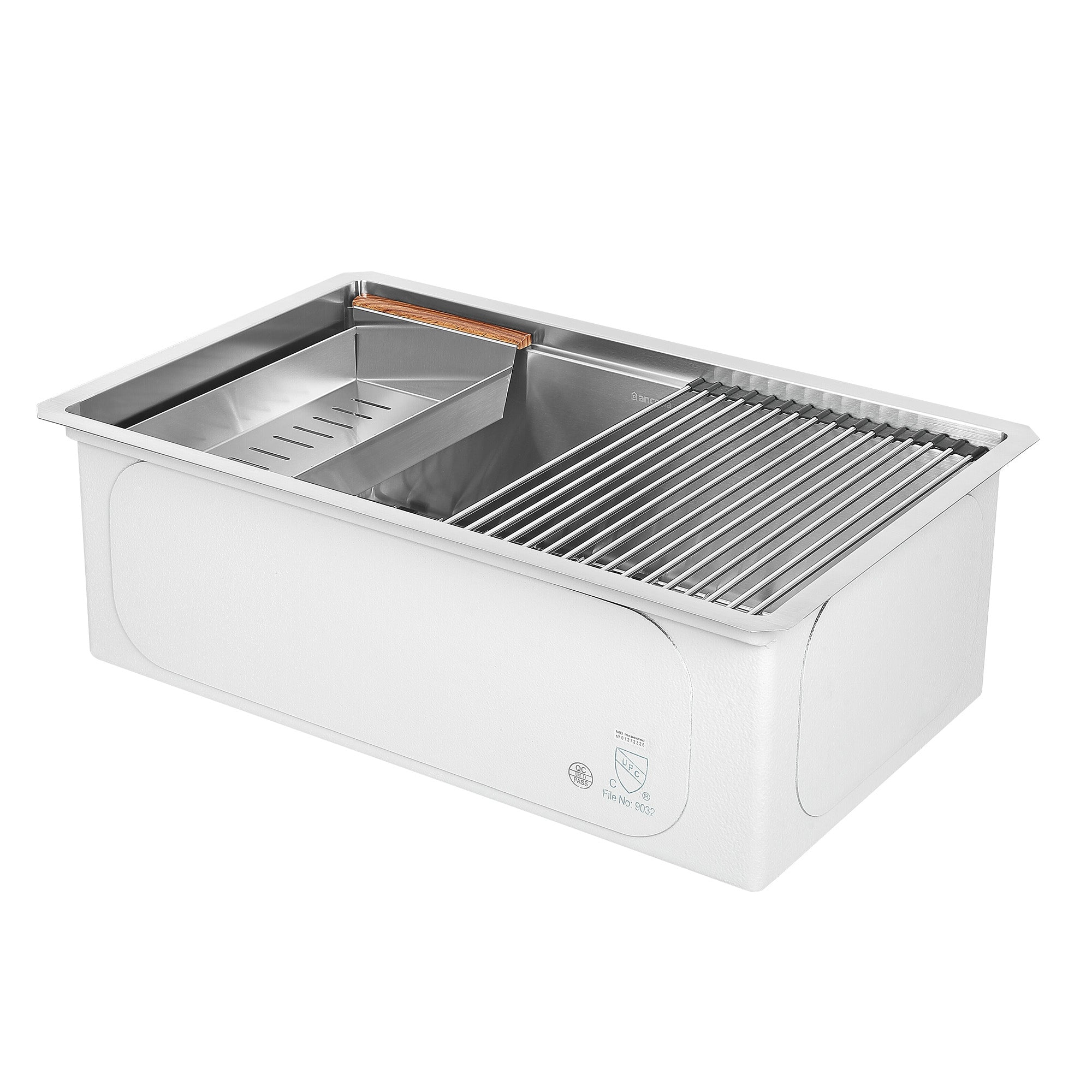 Ancona 30-Inch Handmade Undermount Single Bowl Workstation Kitchen Sink with Accessories - Satin Stainless Steel - Perfect for Modern Kitchens & Food Prep Stations