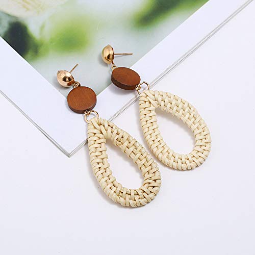 Handmade Rattan Hoop Earrings for Women - Woven Wicker Straw Dangle Earrings with Round Drop Design | Perfect for Beach Vacations, Summer Outfits & Boho Fashion Accessories