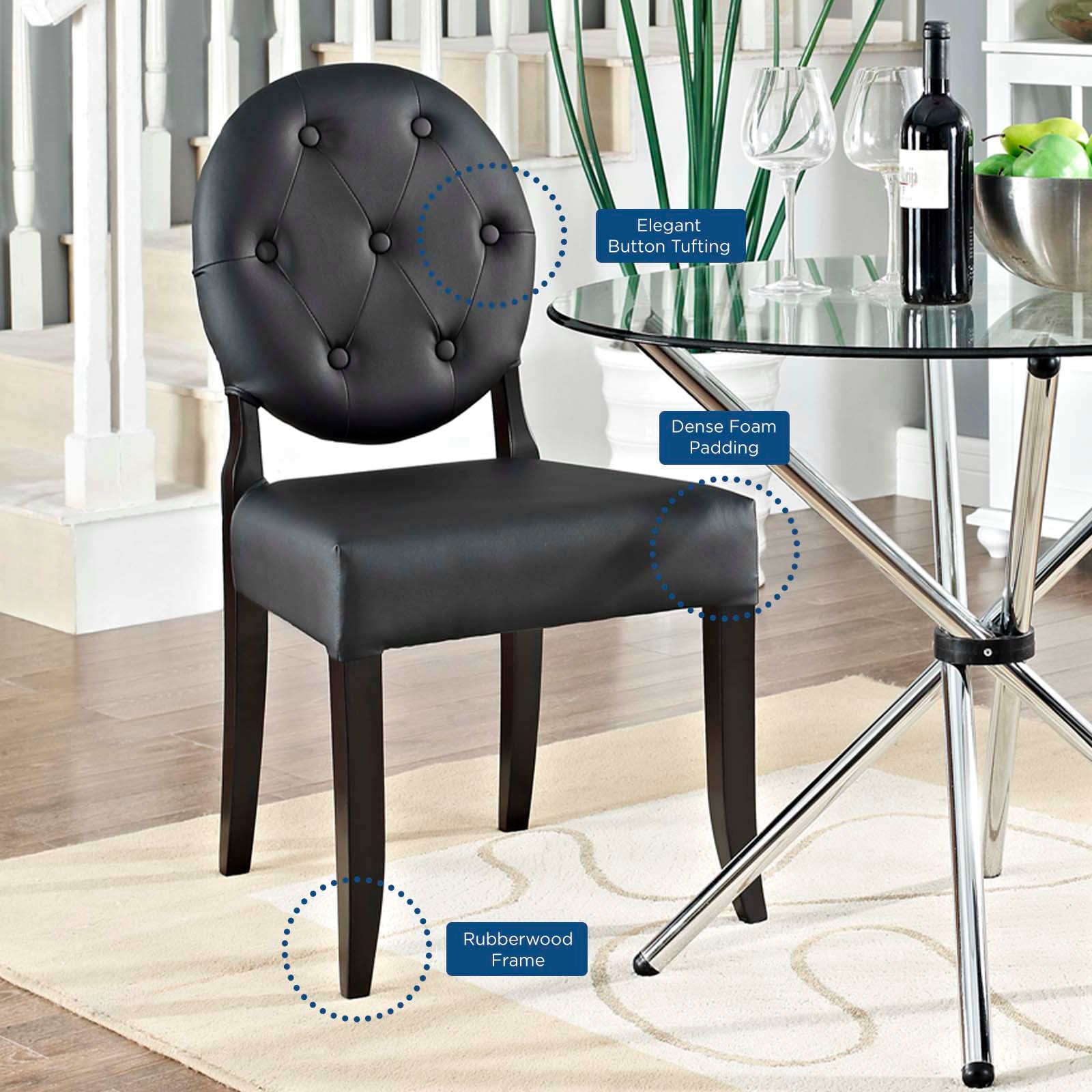 Button Dining Vinyl Side Chair - Modern Upholstered Kitchen Chairs Set of 2, Comfortable Padded Seat for Dining Room, Kitchen, Breakfast Nook & Small Spaces
