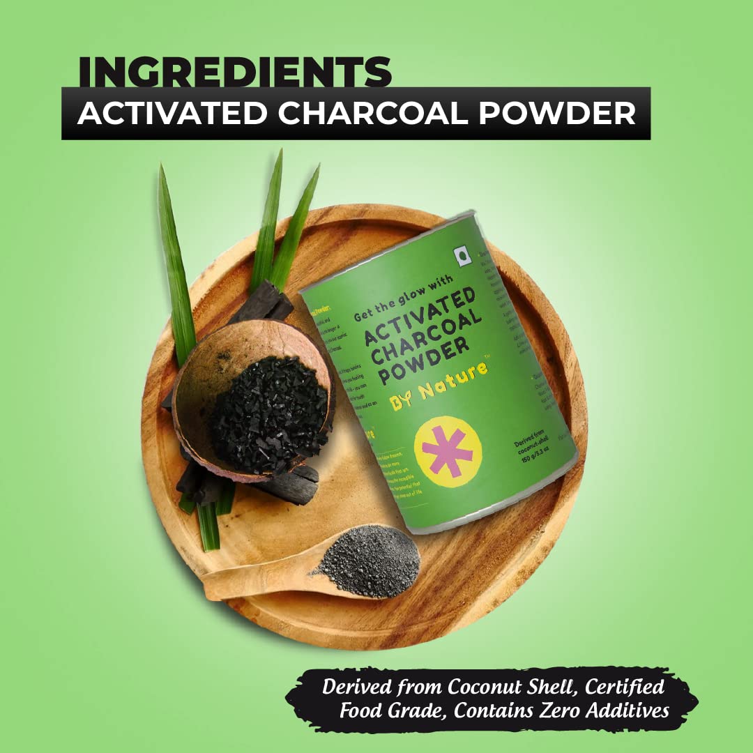 By Nature - Premium Activated Charcoal Powder 150g (5.3oz) | Food Grade Coconut Shell Charcoal | Teeth Whitening, Skin Detox & Oral Care | Natural Stain Remover for Teeth, Face Mask & Body Cleansing | Perfect for Dental Care, Skincare & Detox Routines