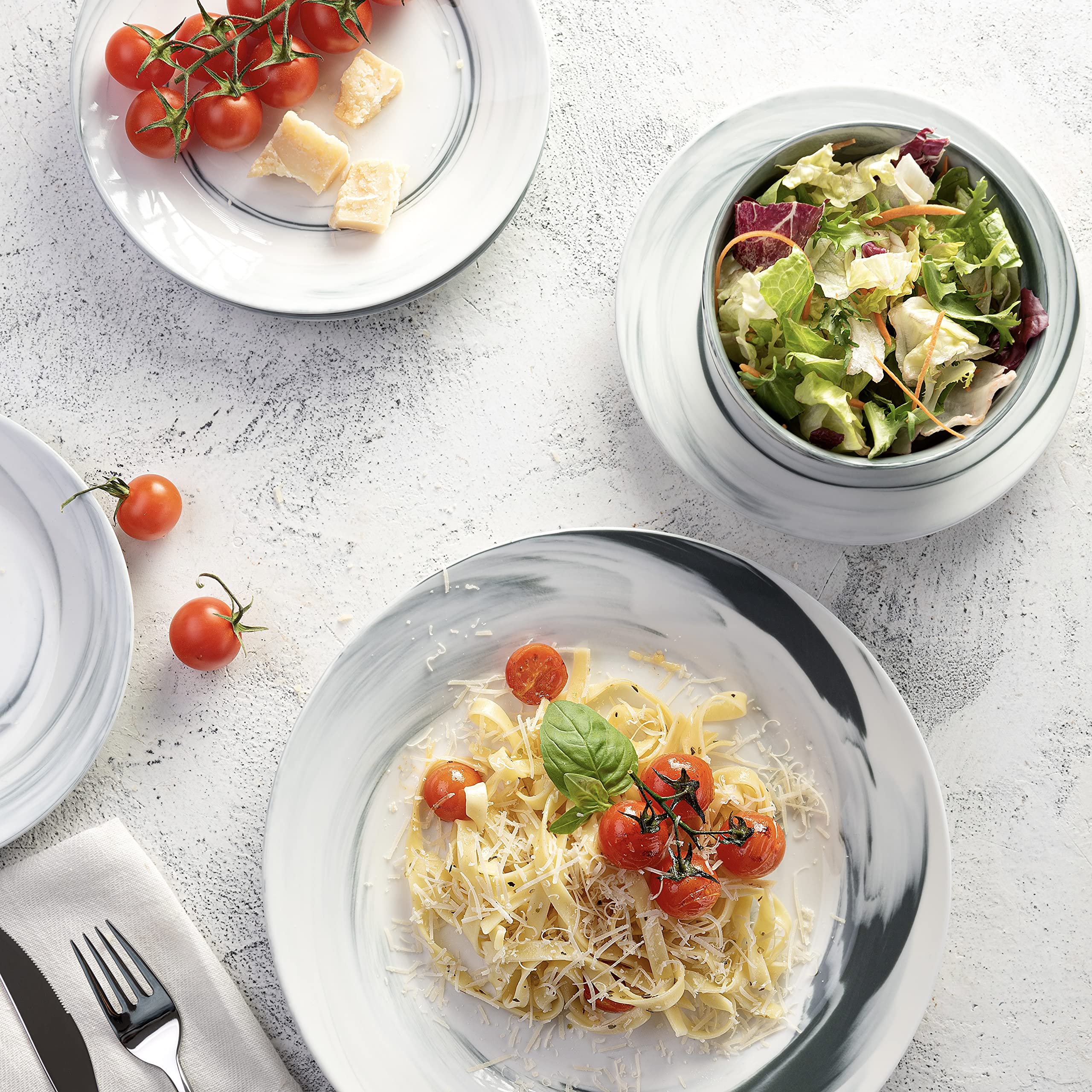Premium 12-Piece Black Porcelain Dinnerware Set - Round Plates, Soup Bowls & Salad Plates | Elegant Dish Set for Formal Dining, Entertaining & Everyday Use | Microwave & Dishwasher Safe Dinner Plates & Bowls