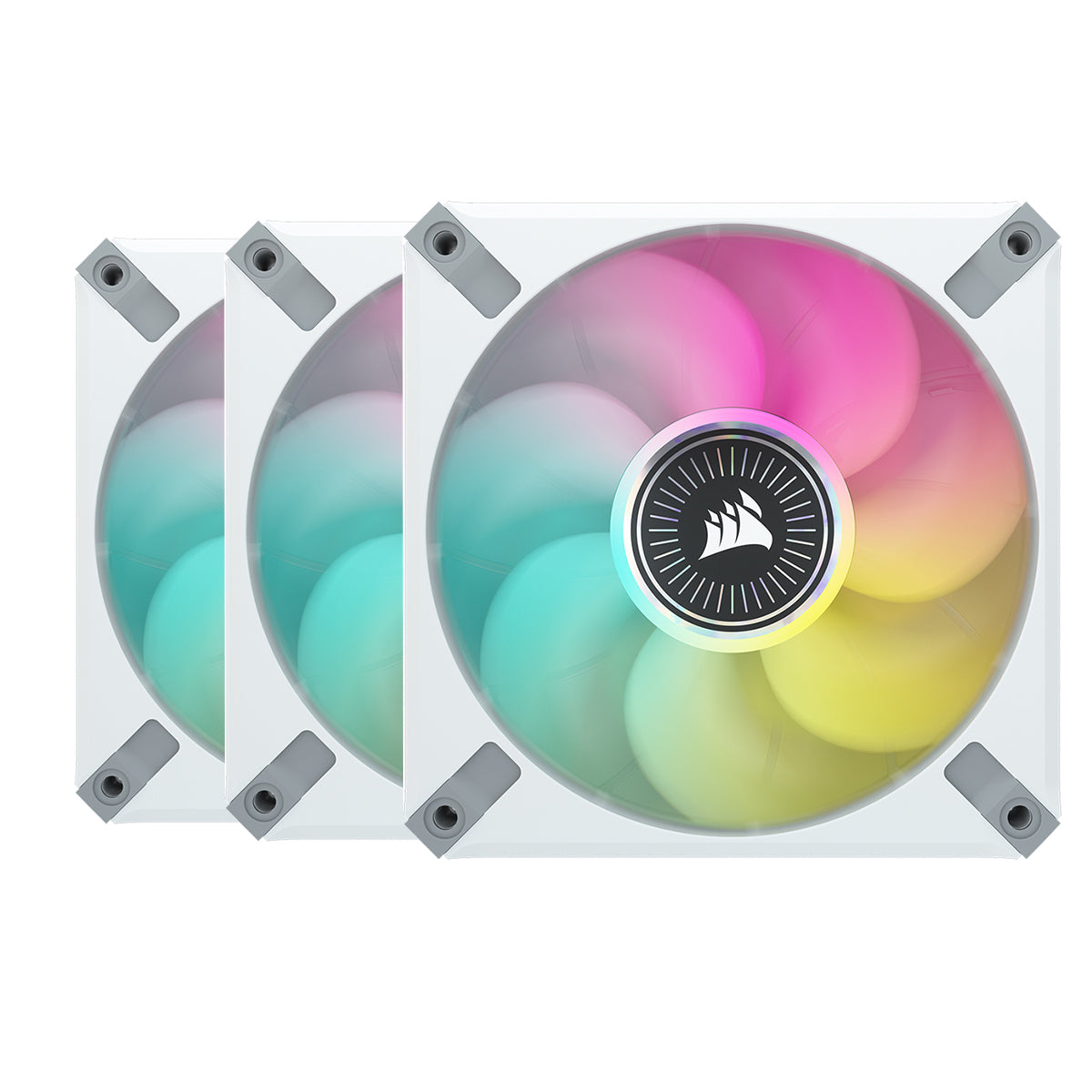Corsair ML120 RGB ELITE WHITE 120mm Magnetic Levitation RGB Cooling Fan Triple Pack with Lighting Node CORE - High Performance PC Case Fans for Gaming Rigs, Workstations & Custom PC Builds