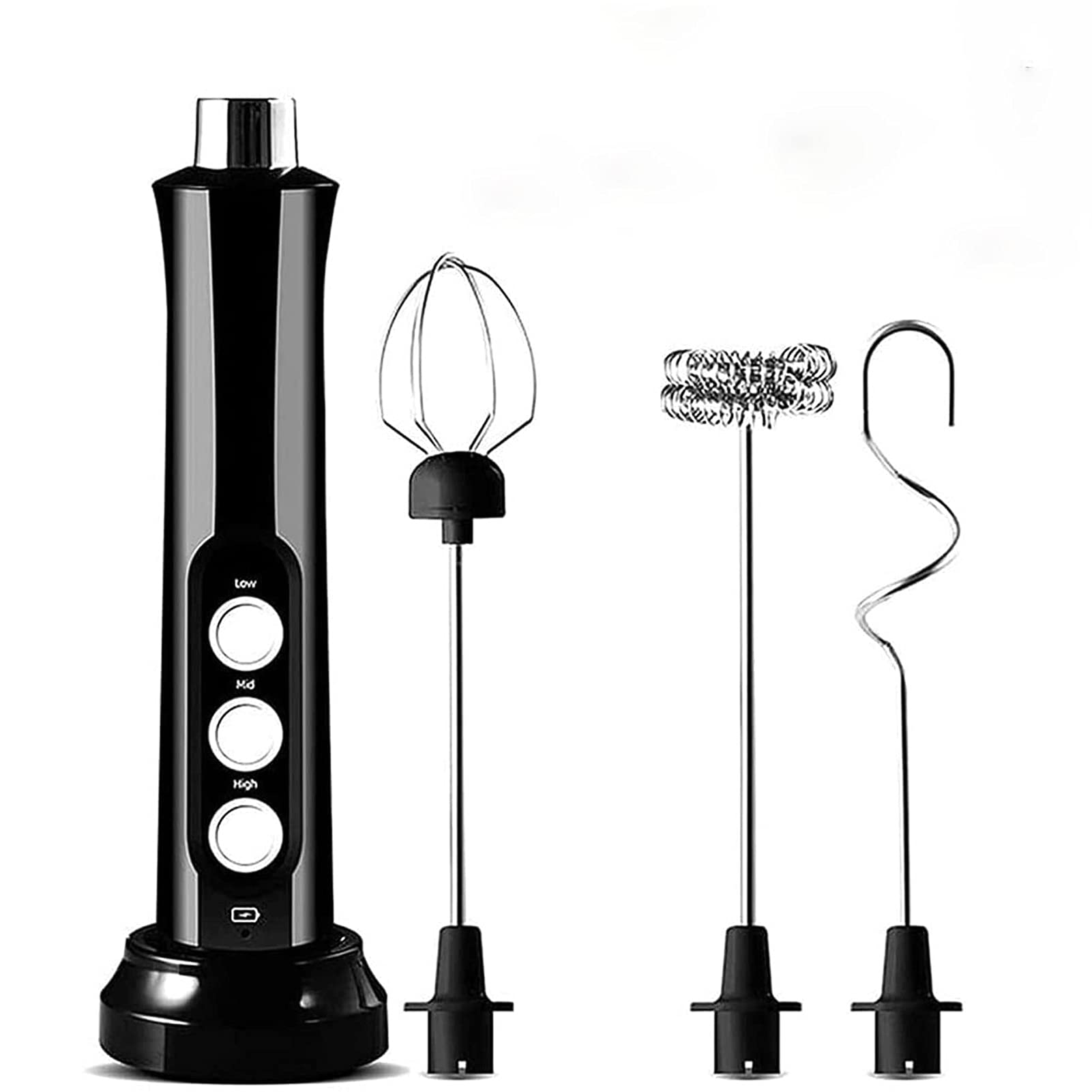 RenminRoad Electric Milk Frother - Automatic Milk Foam Maker for Coffee, Matcha & Hot Chocolate - Stainless Steel Whisk - Battery Operated Mini Drink Mixer Blender (Black) - Perfect for Home, Office & Cafe Use