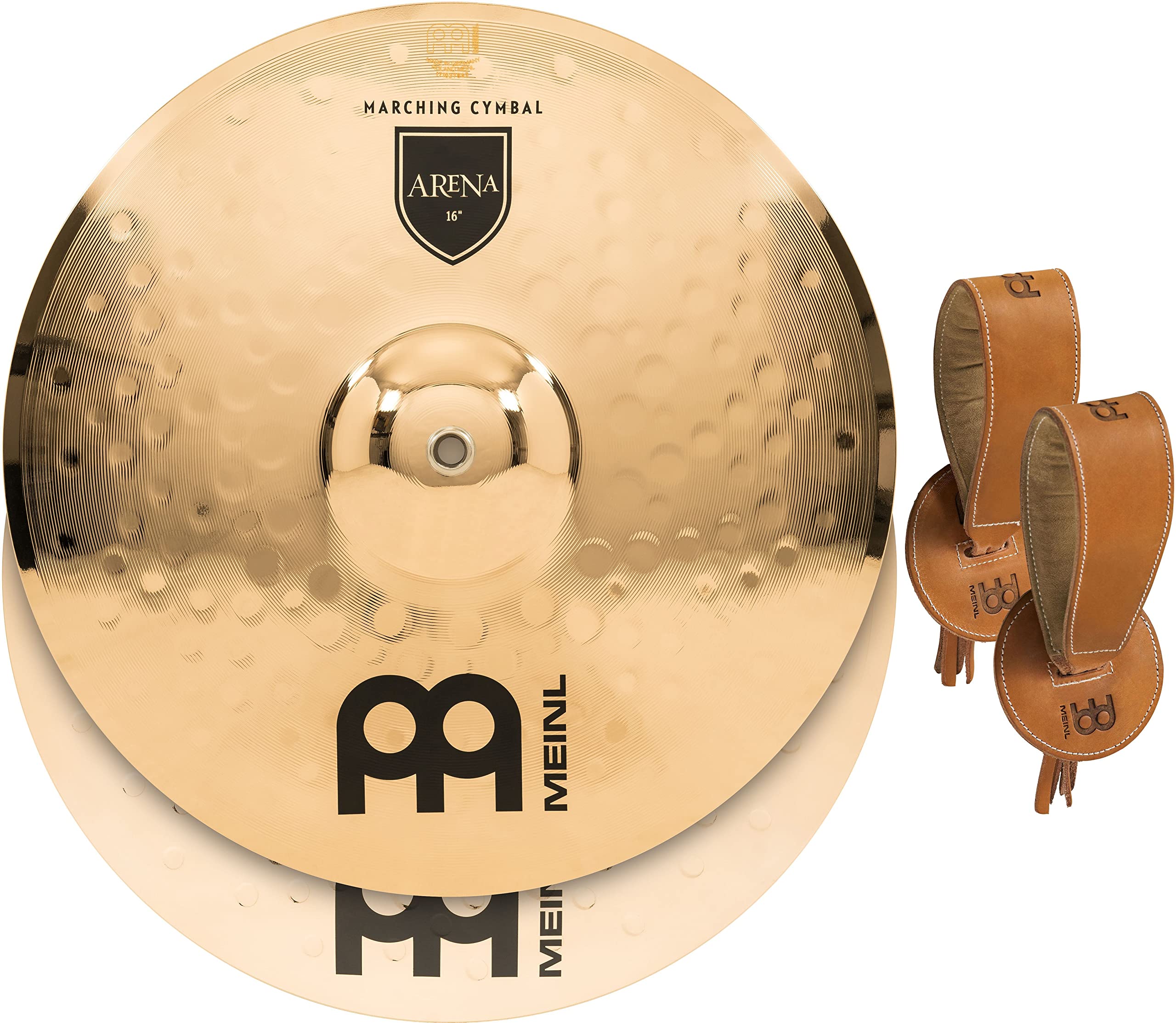 Meinl 16” Professional Arena Marching Cymbal Pair with Straps - Bronze Alloy Brilliant Finish - Made in Germany - 2-Year Warranty (MA-AR-16) - Perfect for Drum Corps, Marching Bands & Live Performances