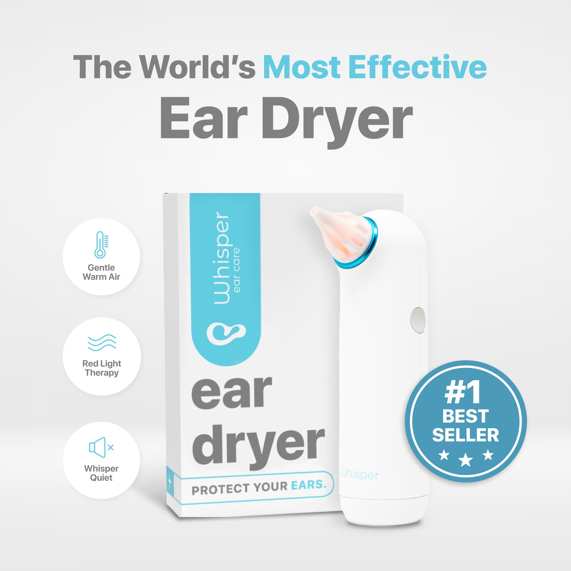 **Rechargeable Ear Dryer with Red Light Therapy - Gentle Warm Air for Swimmer's Ear Relief & Ear Fluid Removal | USA | Perfect for Swimming, Showering & Water Sports**