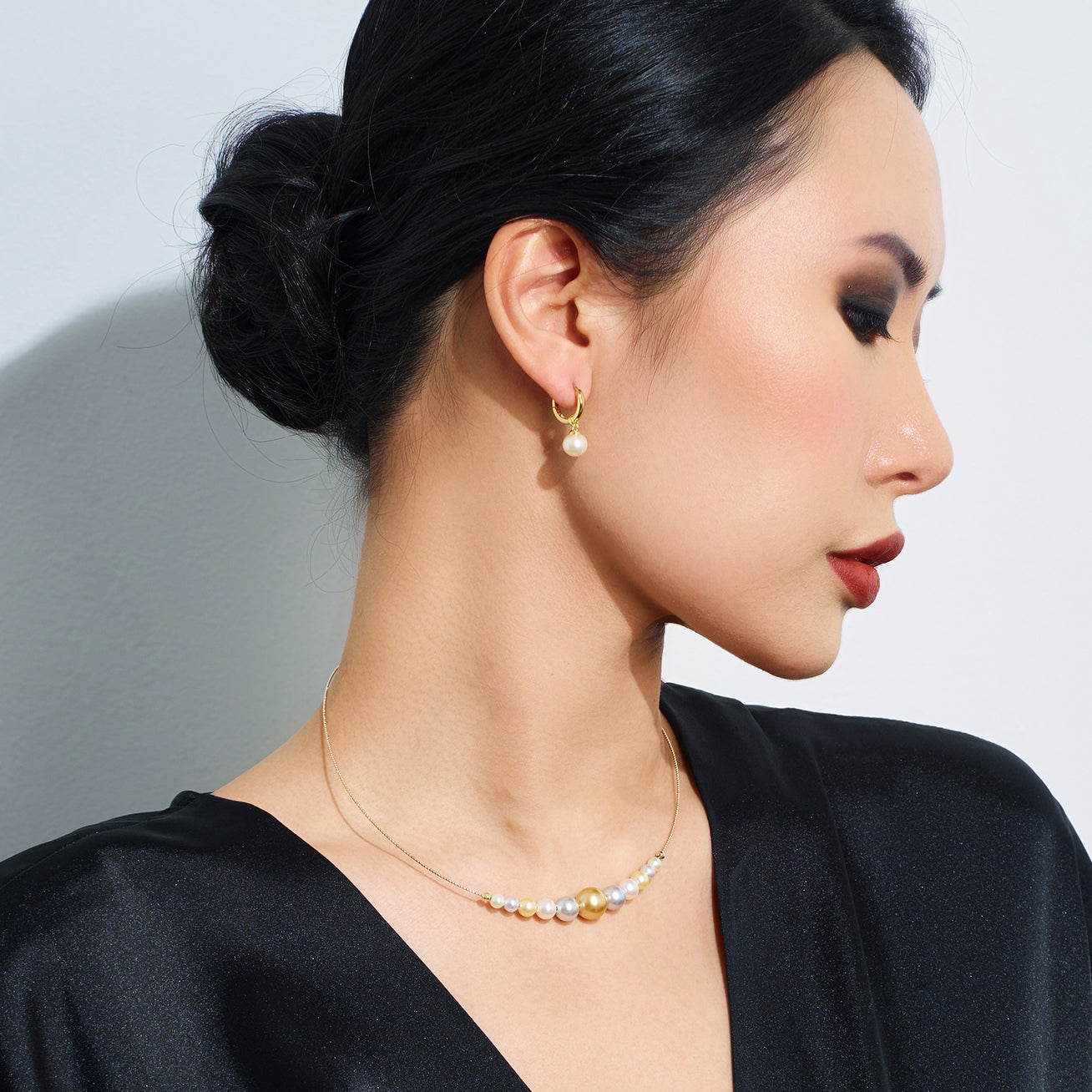 18K Gold South Sea & Akoya Pearl Necklace KN00128 | HARMONY - Elegant Pearl Jewelry for Weddings, Anniversaries & Special Occasions