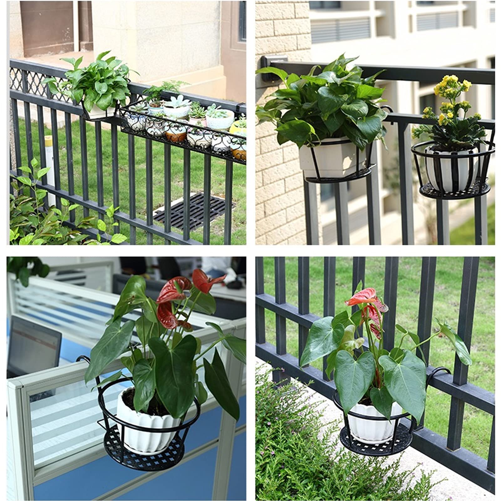 Iron Hanging Flower Stand for Balcony - 2 Pack Outdoor Decorative Plant Holder with Rust-Proof Coating | Perfect for Small Spaces, Patio Decor & Vertical Garden Ideas