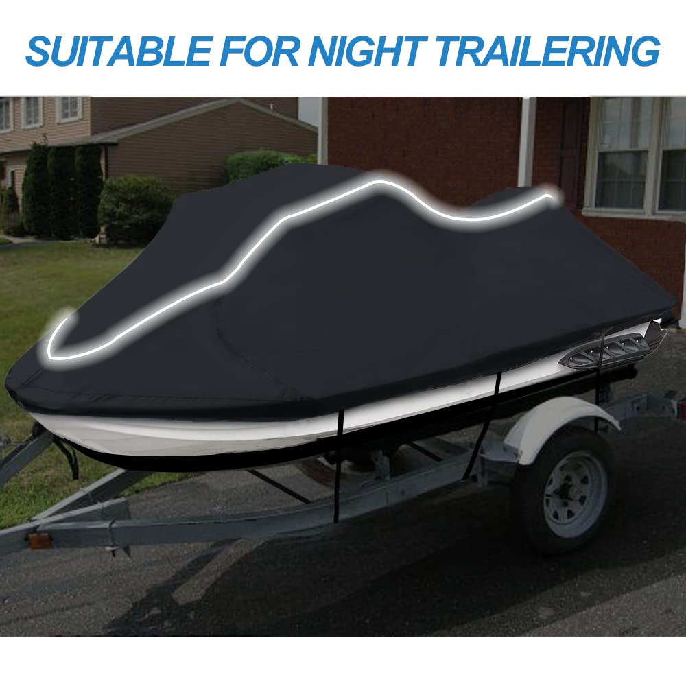 Upgraded Fade & Crack Resistant Jet Ski Cover - Heavy Duty Waterproof PWC Cover with UV Protection & Reflective Strips (Fits 136