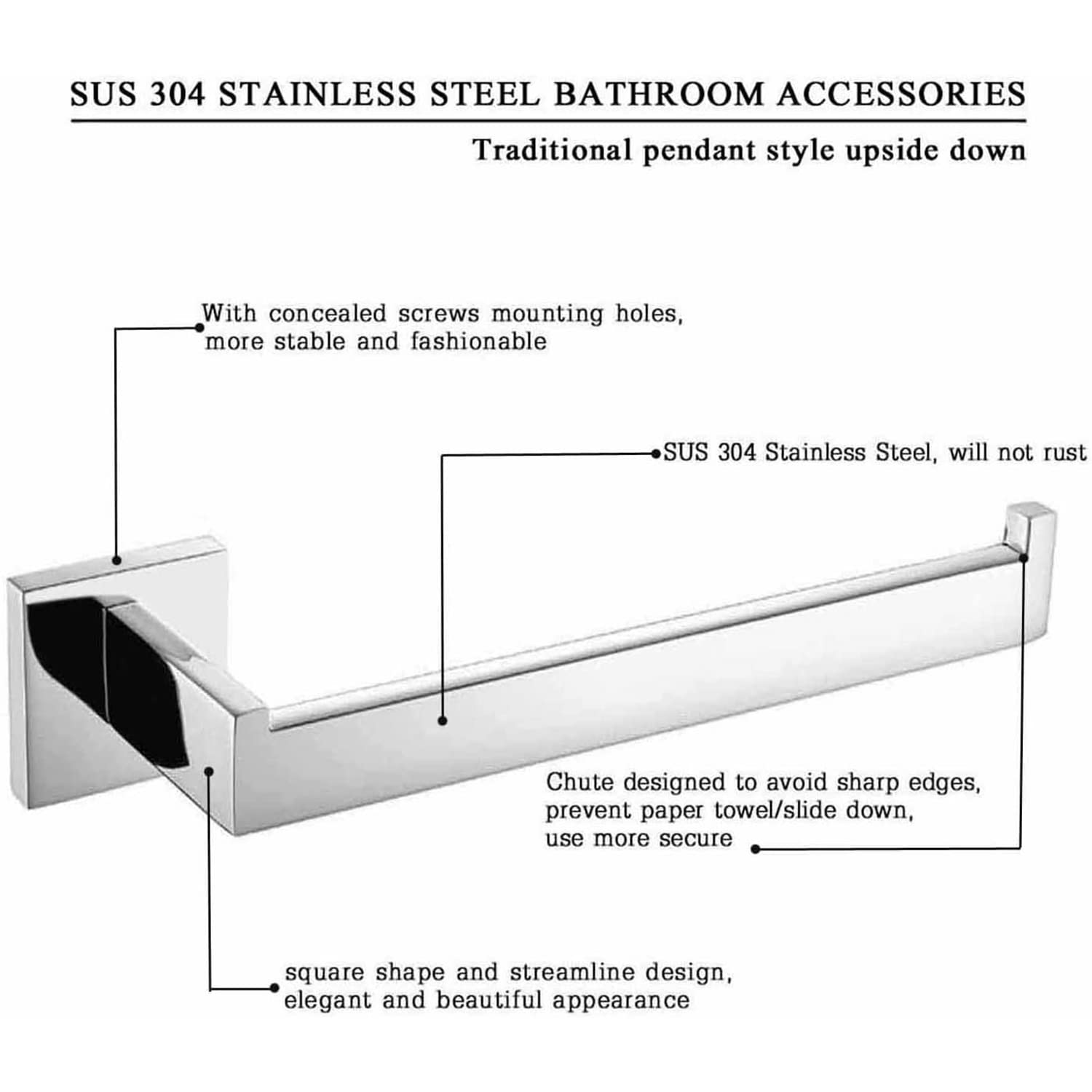 Luxury SUS304 Stainless Steel Wall Mount Toilet Paper Holder & Towel Ring - Square Bathroom Accessory with Mirror Polished Chrome Finish for Modern Home Decor | Perfect for Bathroom, Powder Room & Guest Washroom Organization