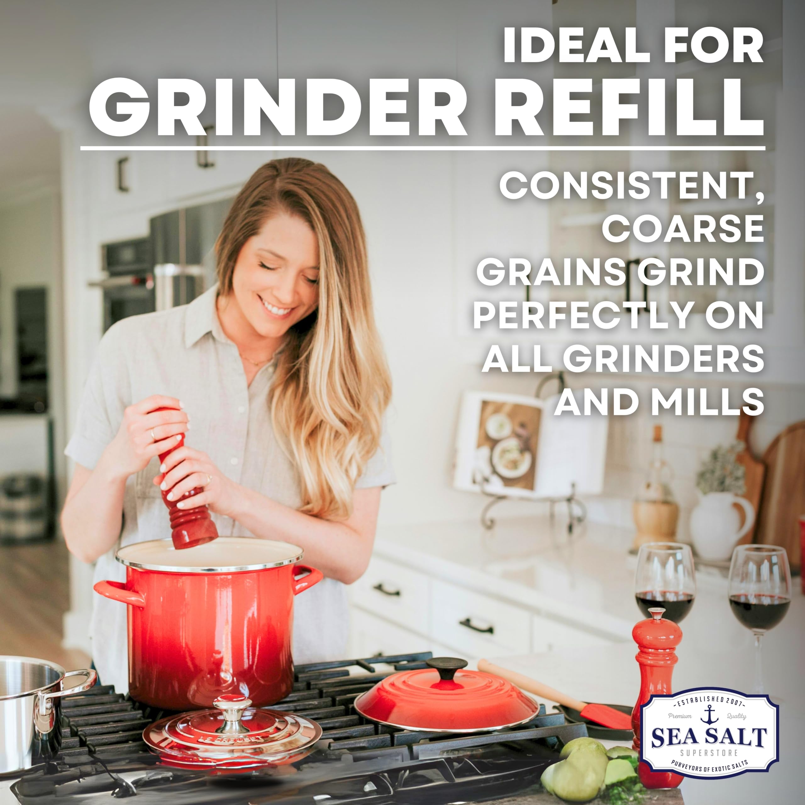 Premium Kosher Sea Salt - Coarse Grain, Non-Iodized & All-Natural | Perfect for Salt Grinders, Cooking & Seasoning | 14 oz Resealable Bag | Ideal for Chefs, Home Cooks & Food Enthusiasts
