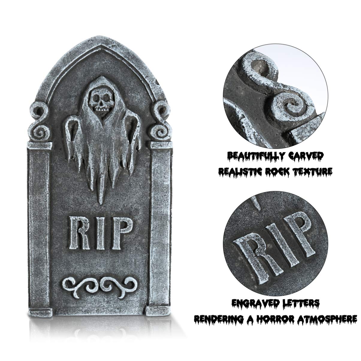 Halloween Foam Graveyard Tombstones - 4 Pack RIP Headstone Decor for Outdoor Yard & Lawn - Spooky Halloween Party & Haunted House Decorations