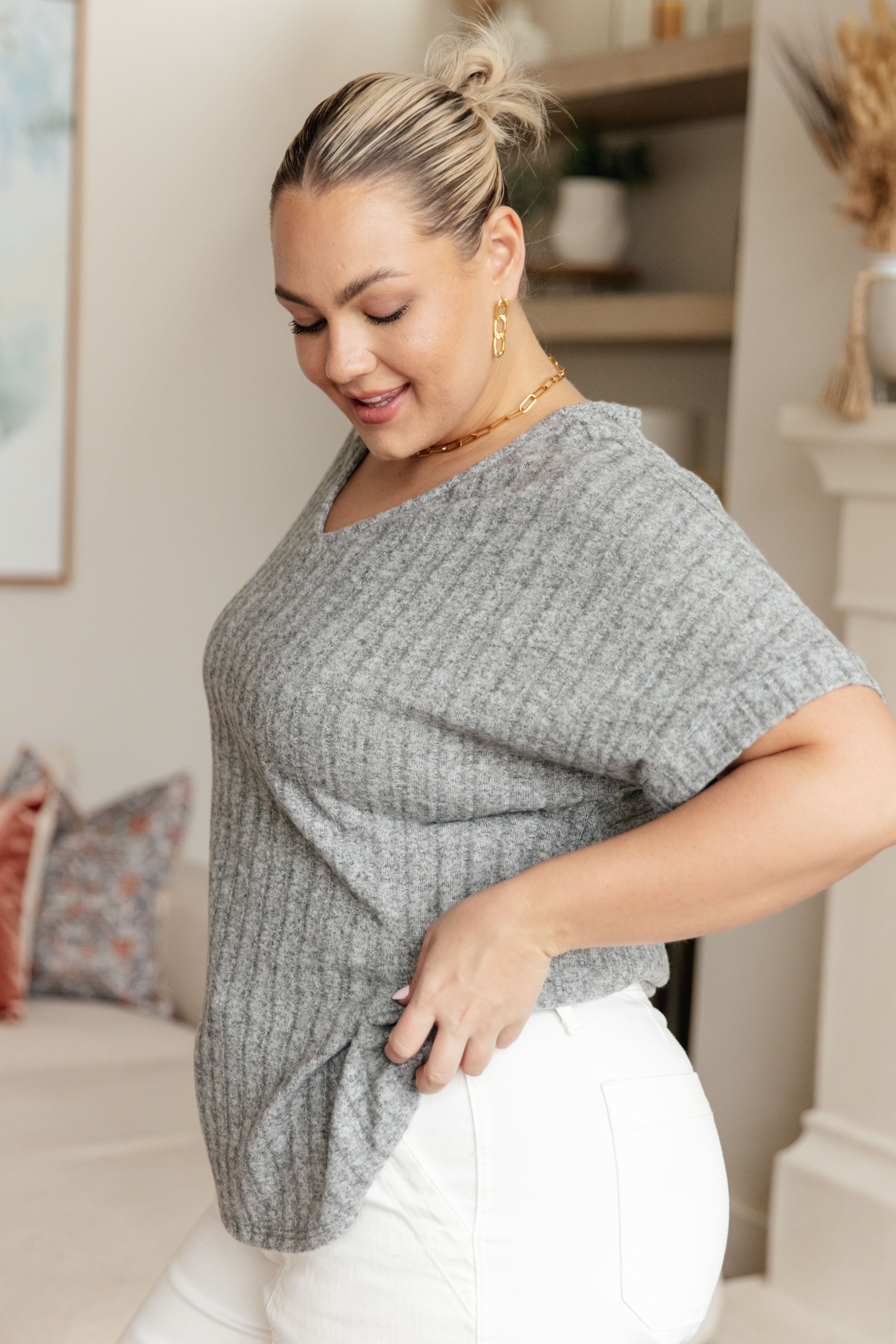 Meet Me at the Greyhound V-Neck Top - Stylish Women's Casual Tee for Everyday Wear | Perfect for Dating, Work & Weekend Outfits