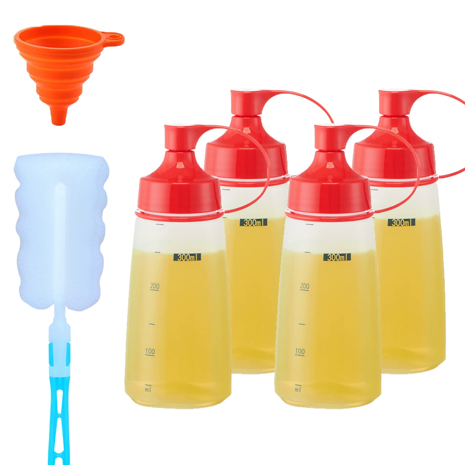 10 oz Plastic Condiment Squeeze Bottles (4-Pack) - Wide Mouth Ketchup, Mustard & Sauce Dispenser for Kitchen, BBQ, Pancake Batter, Icing & Salad Dressing - BPA-Free Food Grade Squirt Bottles for Easy Liquid Control