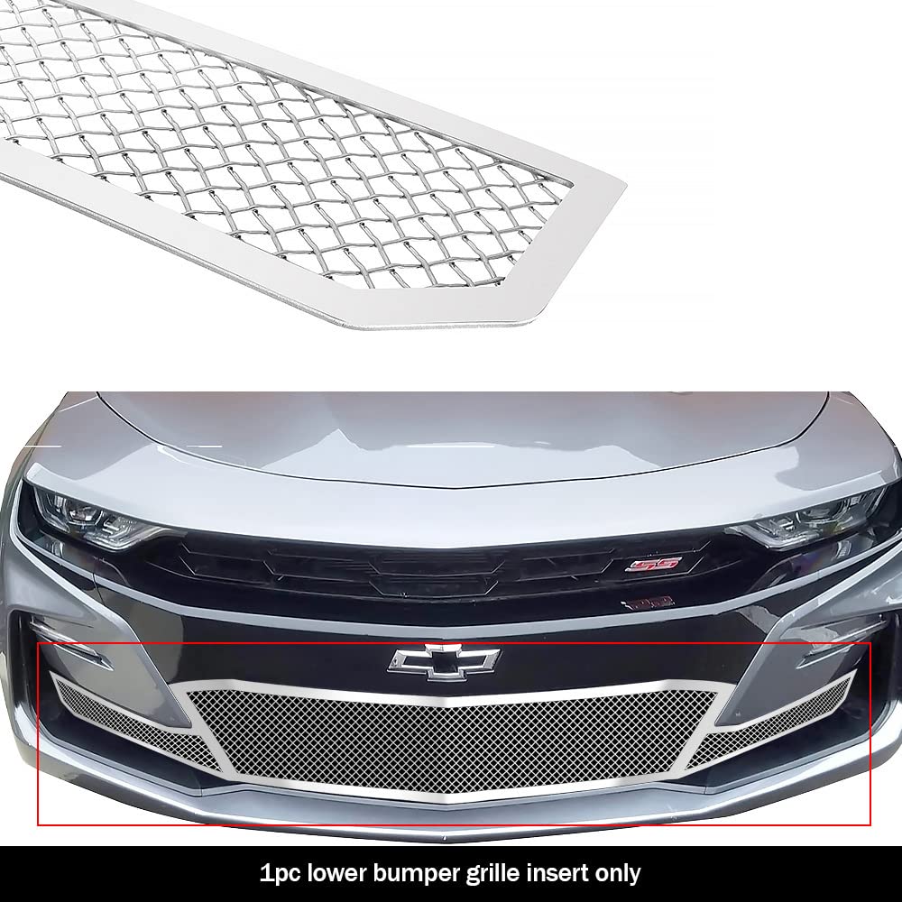 APS Compatible with Chevy Camaro 2019-2024 1SS/2SS Lower Bumper Stainless Steel Chrome Mesh Front Grill Grille Insert C75094T - Upgrade Your Car's Style & Protection for Street Racing & Car Shows