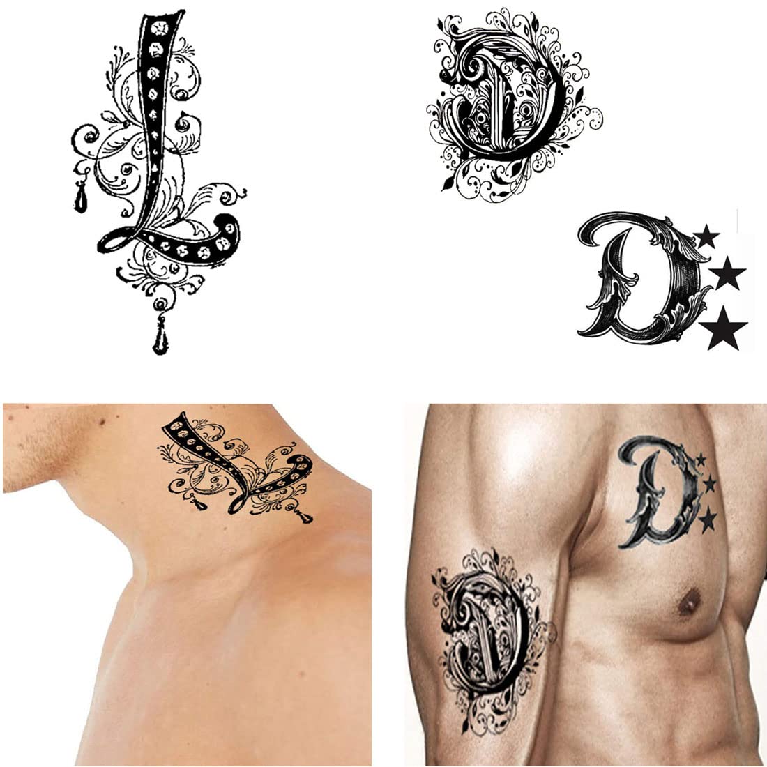 Waterproof Temporary Letter Tattoos for Boys & Girls - Pack of 2 | Custom Name Initials | Perfect for Parties, Sports Events & Photo Shoots