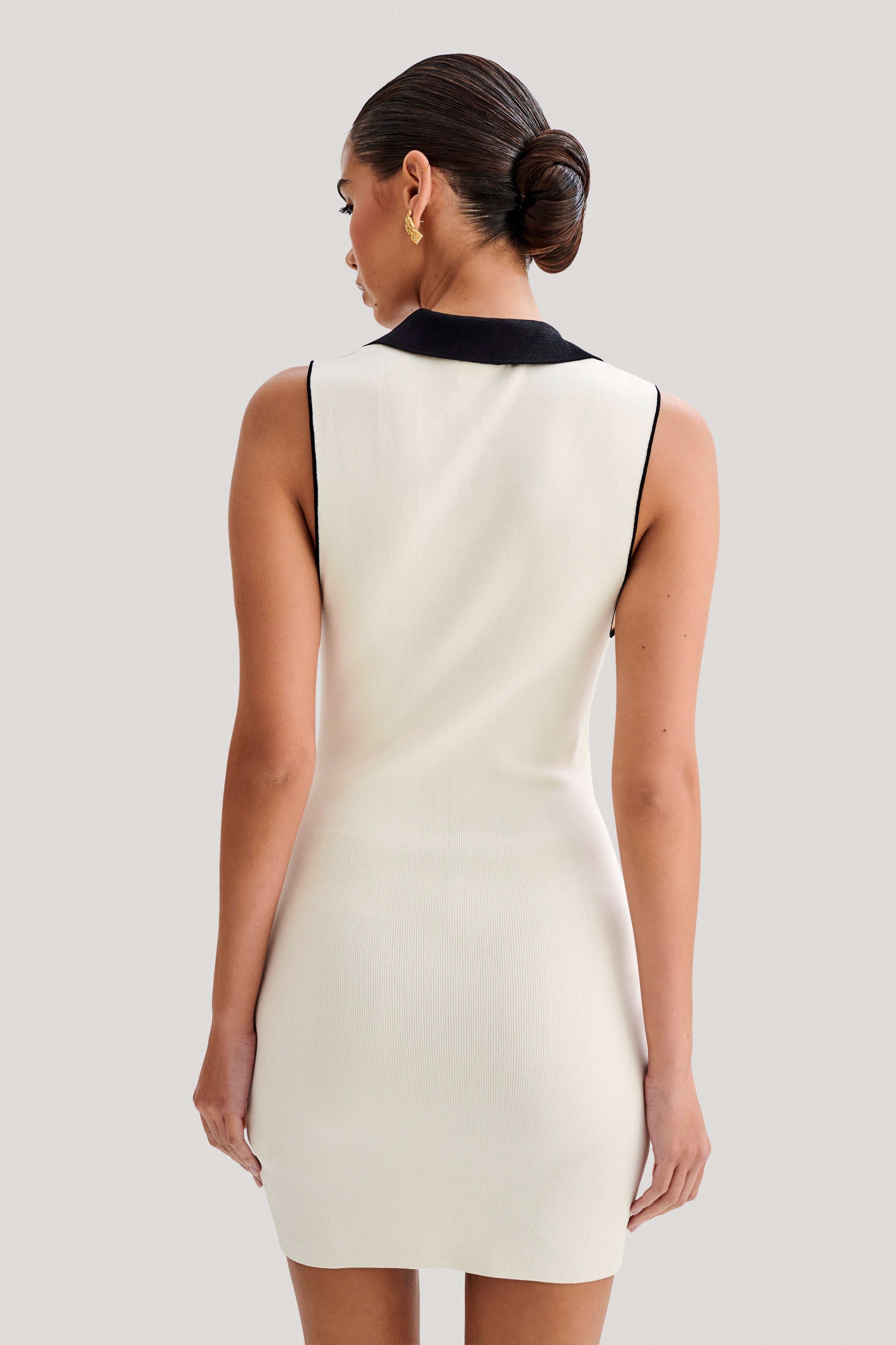 Veruka Collared Contrast Knit Mini Dress in Ivory - Elegant Women's Party Cocktail Dress for Night Out & Special Occasions