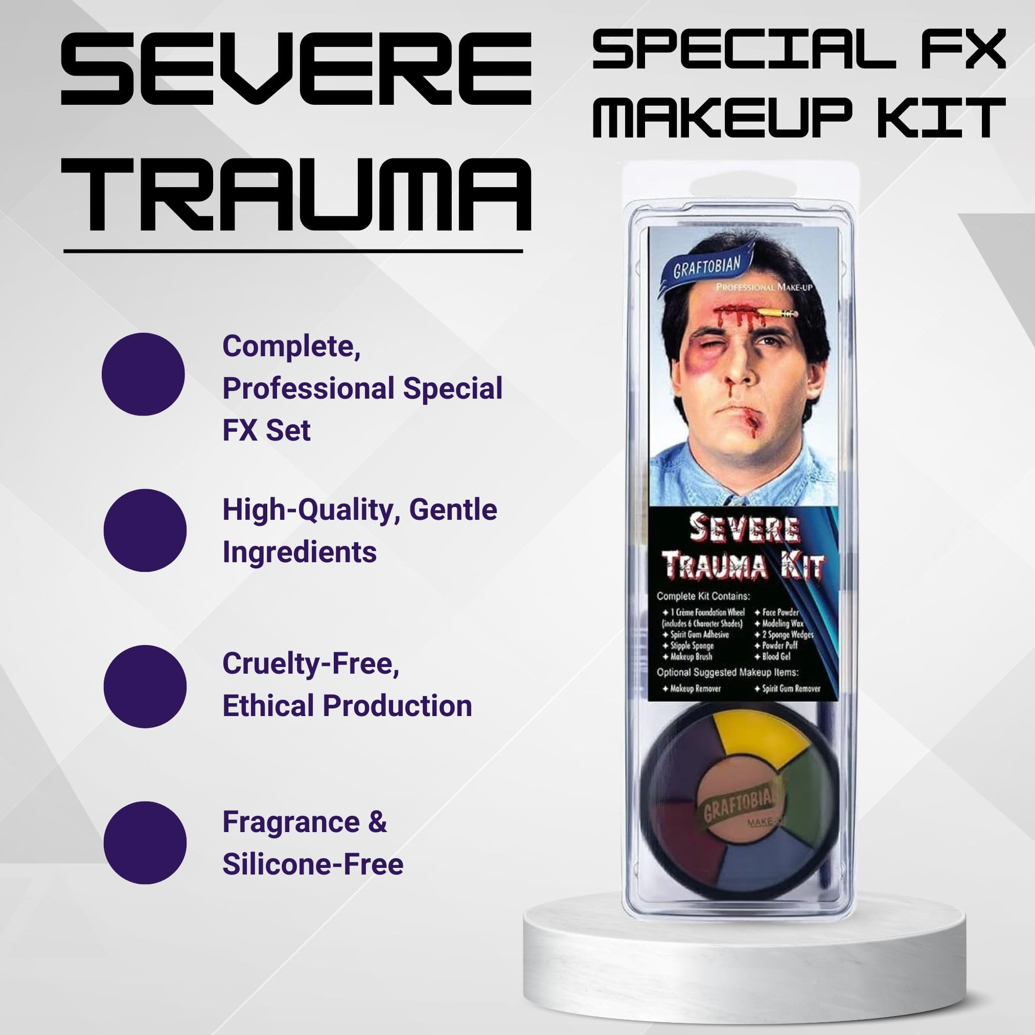 Graftobian Professional Severe Trauma Makeup Kit - Realistic Wound & Injury FX for Halloween, Cosplay & Special Effects - Perfect for Theatrical, Film & SFX Artists
