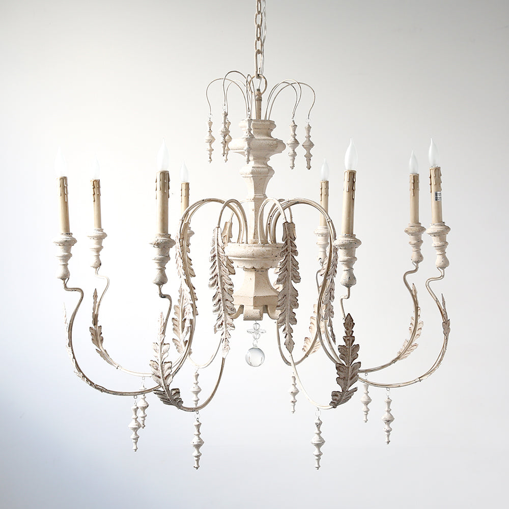 Elegant White 8-Light Crystal Chandelier for Dining Room & Living Room - Modern Ceiling Lighting Fixture for Home Decor