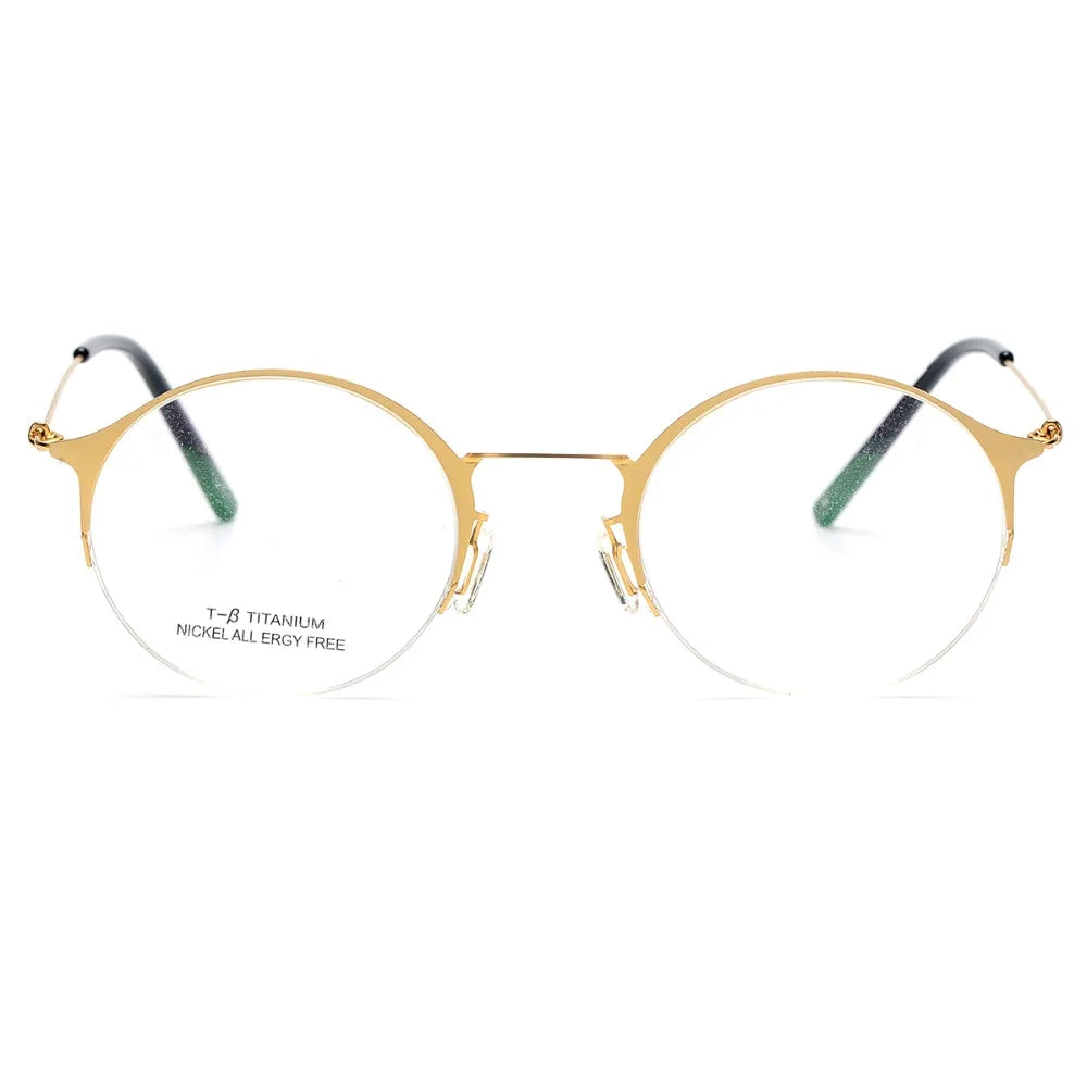 Aimee Unisex Semi-Rimless Round Alloy Eyeglasses Frame 1850 - Lightweight & Durable for Reading, Driving, and Daily Wear