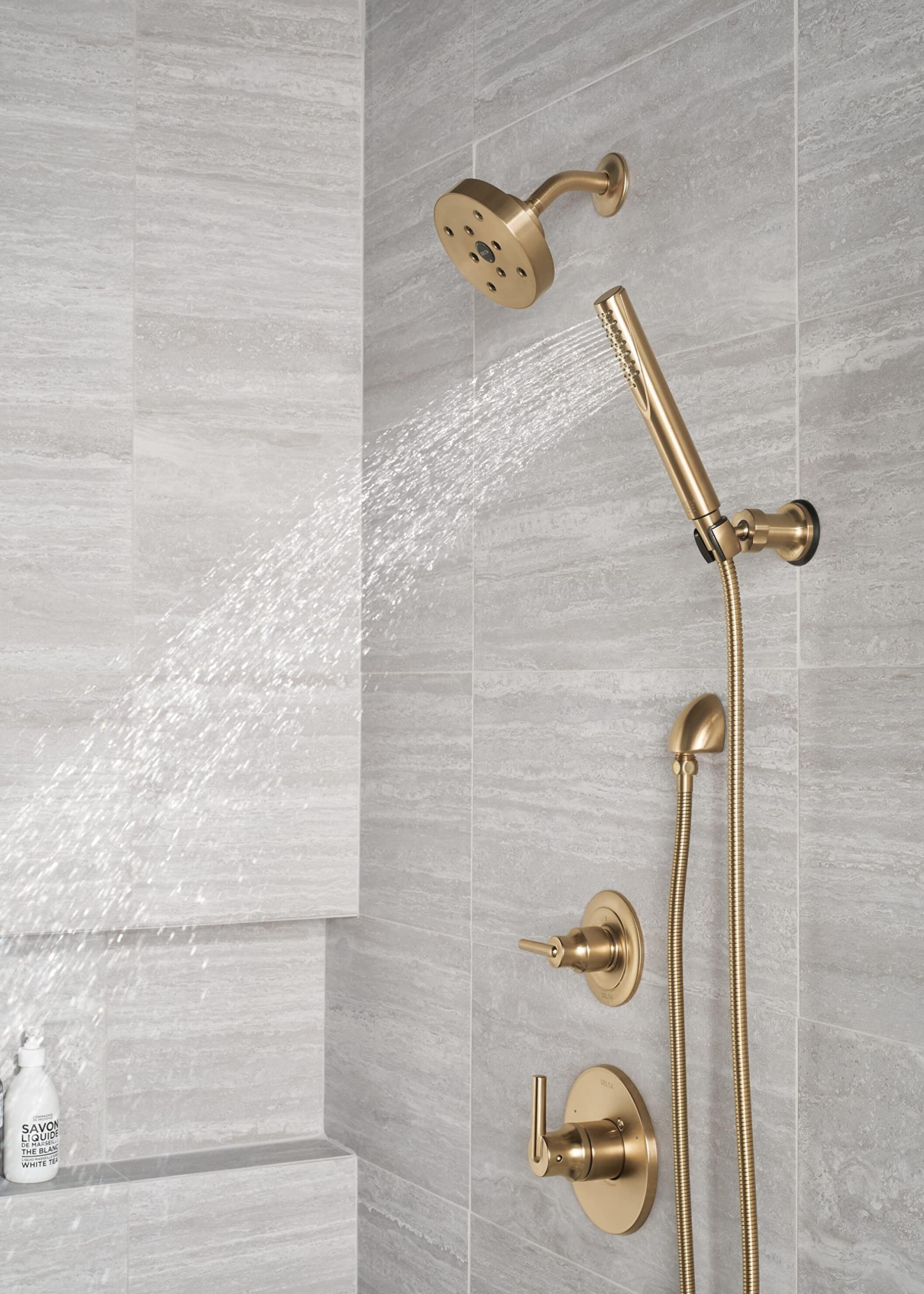 Delta Faucet Trinsic Single Spray Wall-Mount Hand Shower with Hose - Gold Handheld Shower Head & Slide Bar in Champagne Bronze (55085-CZ) - Perfect for Bathroom Renovation & Spa-Like Shower Experience