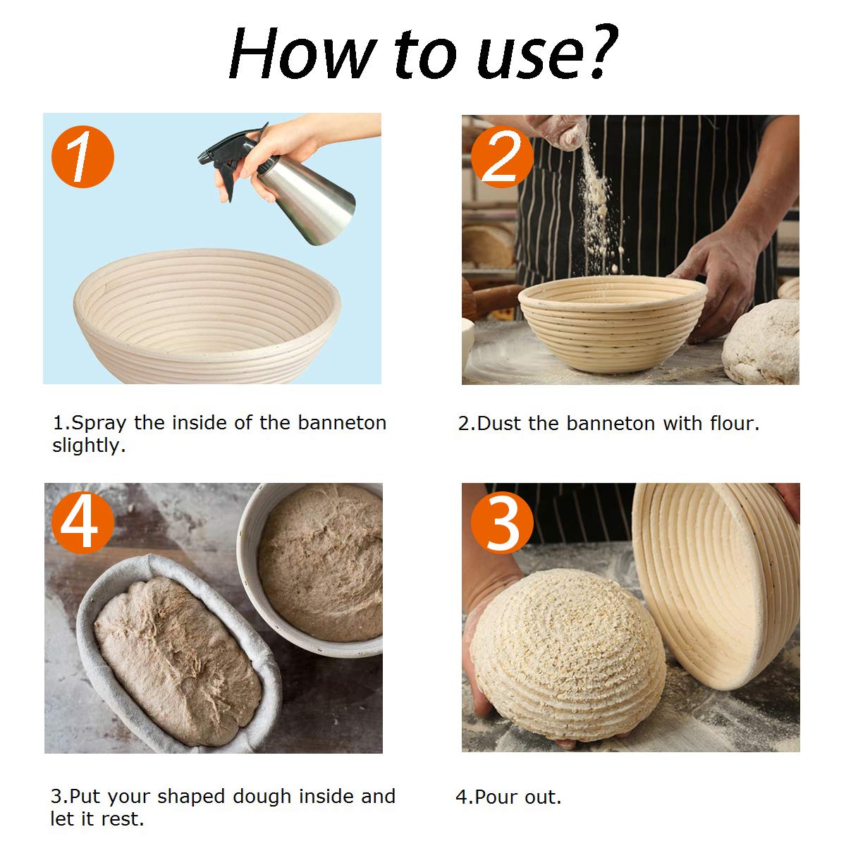 Organic Banneton Bread Proofing Basket Set - 4 Pack Mini Round 5 Inch Sourdough Dough Rising & Fermentation Bowls for Artisan Bread Baking | Perfect for Home Bakers & Professional Kitchens