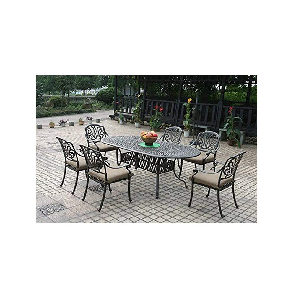 Elisabeth 7-Piece Cast Aluminum Outdoor Dining Set with Oval Table - Durable Patio Furniture for Backyard, Garden & Poolside Entertaining