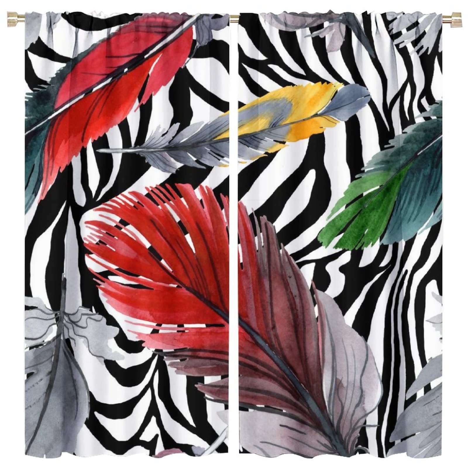 Premium White Feather Printed Window Curtains 42x45 Inch - Elegant Kitchen & Bathroom Drapes for Home Decor, Perfect for Farmhouse, Boho & Modern Living Rooms