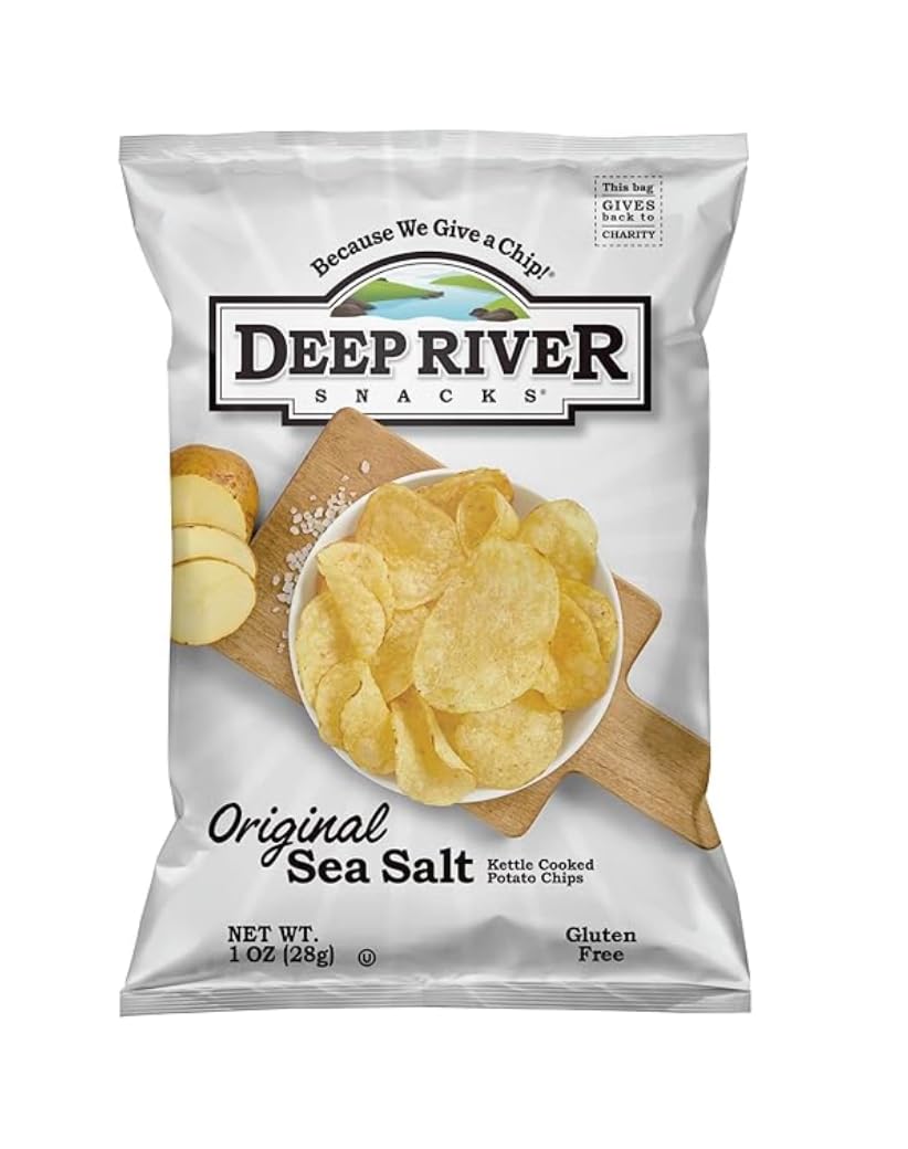 Deep River Snacks Original Sea Salt Kettle Cooked Potato Chips - Gluten Free, Non-GMO, 1-Ounce Bags (Pack of 12) - Perfect for Parties, Snacking & Lunchboxes