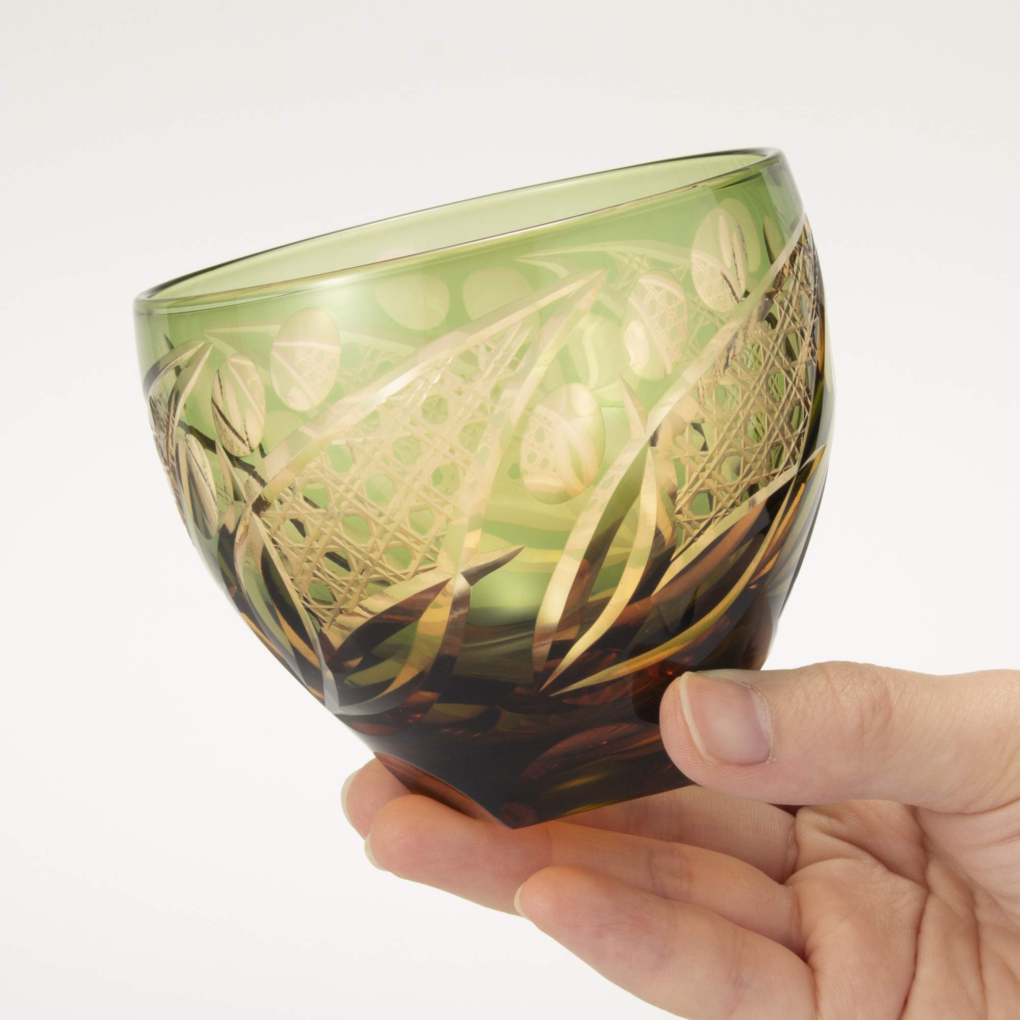 Premium Japanese Kiriko Cut Glass Tumbler - Toyo Sasaki HG200-12GR 10.1oz (310ml) Green Handcrafted Cup - Elegant Drinking Glass for Whiskey, Cocktails & Iced Tea - Perfect Gift for Home Bar & Japanese Culture Lovers