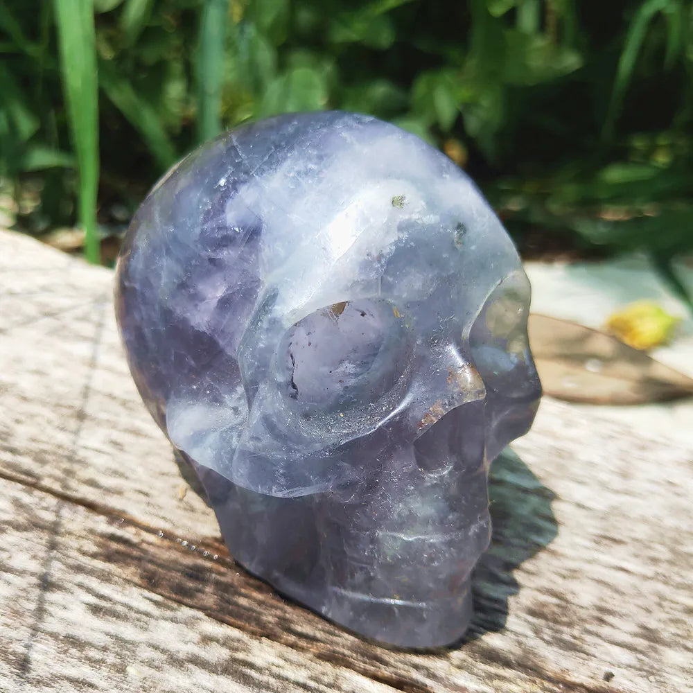 Natural Color Fluorite Crystal Skull - 529g Quartz Head Gemstone for Home Decor, Healing & Meditation | Unique Spiritual Gift & Feng Shui Decor