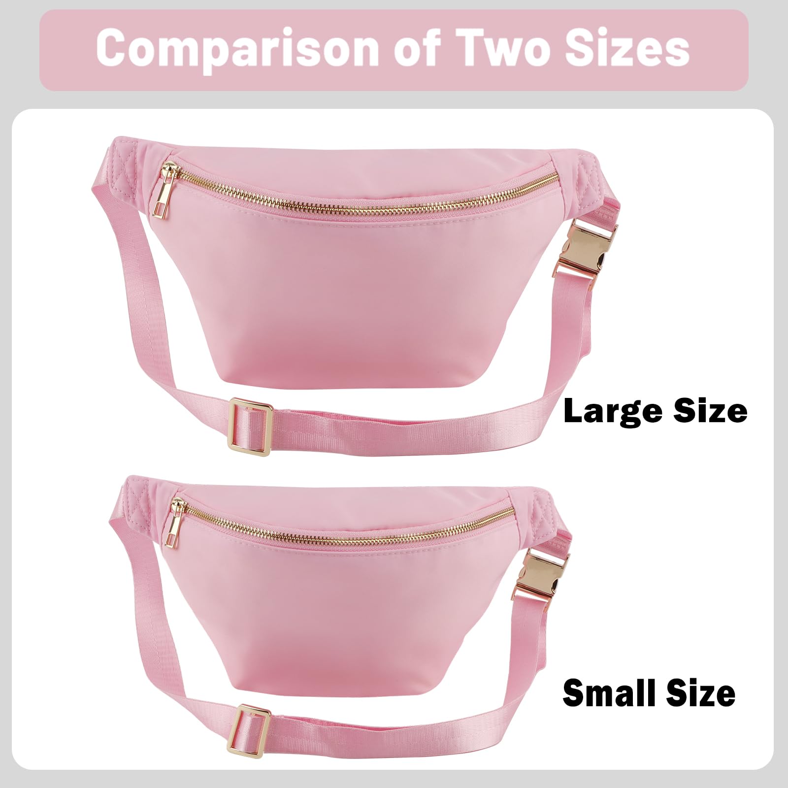 Waterproof Nylon Fanny Pack for Women - Large Plus Size Crossbody Sling Bag with Adjustable Belt, Travel & Stadium Approved (Baby Pink) - Perfect for Hiking, Concerts, Shopping and Daily Use