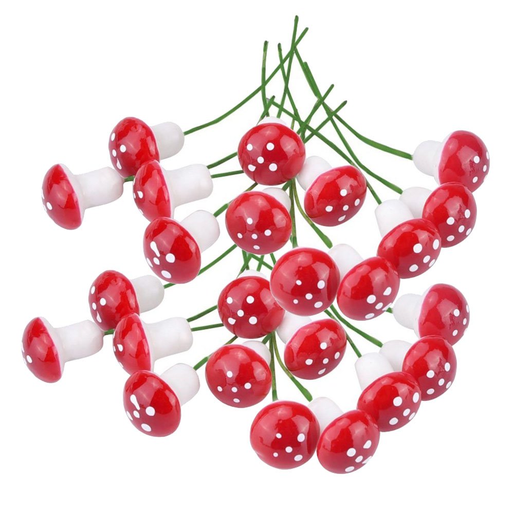 Yueton 100-Pack Mini Foam Mushroom Decorations - Colorful Garden Ornaments for Flower Pots, Bonsai & Micro Landscapes (Red) - Perfect for DIY Crafts, Fairy Gardens & Home Decor