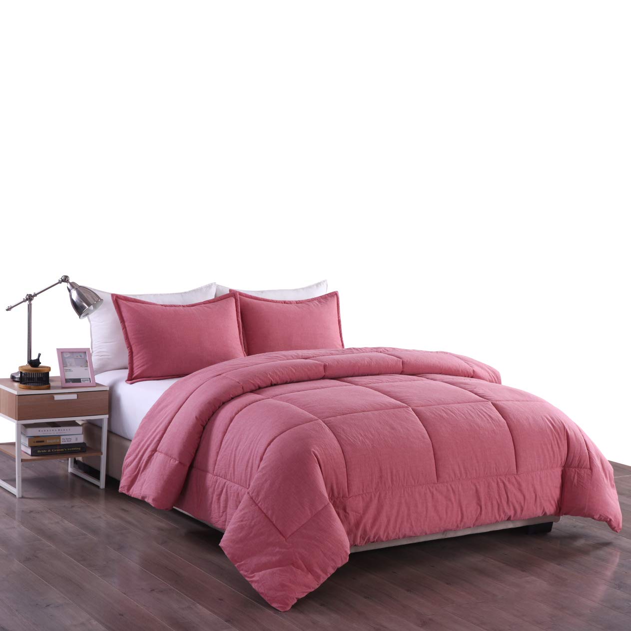 Premium Washed Cotton Comforter Set King Size - Soft & Breathable Bedding for All Seasons - Red Luxury Bedding for Master Bedroom & Guest Room